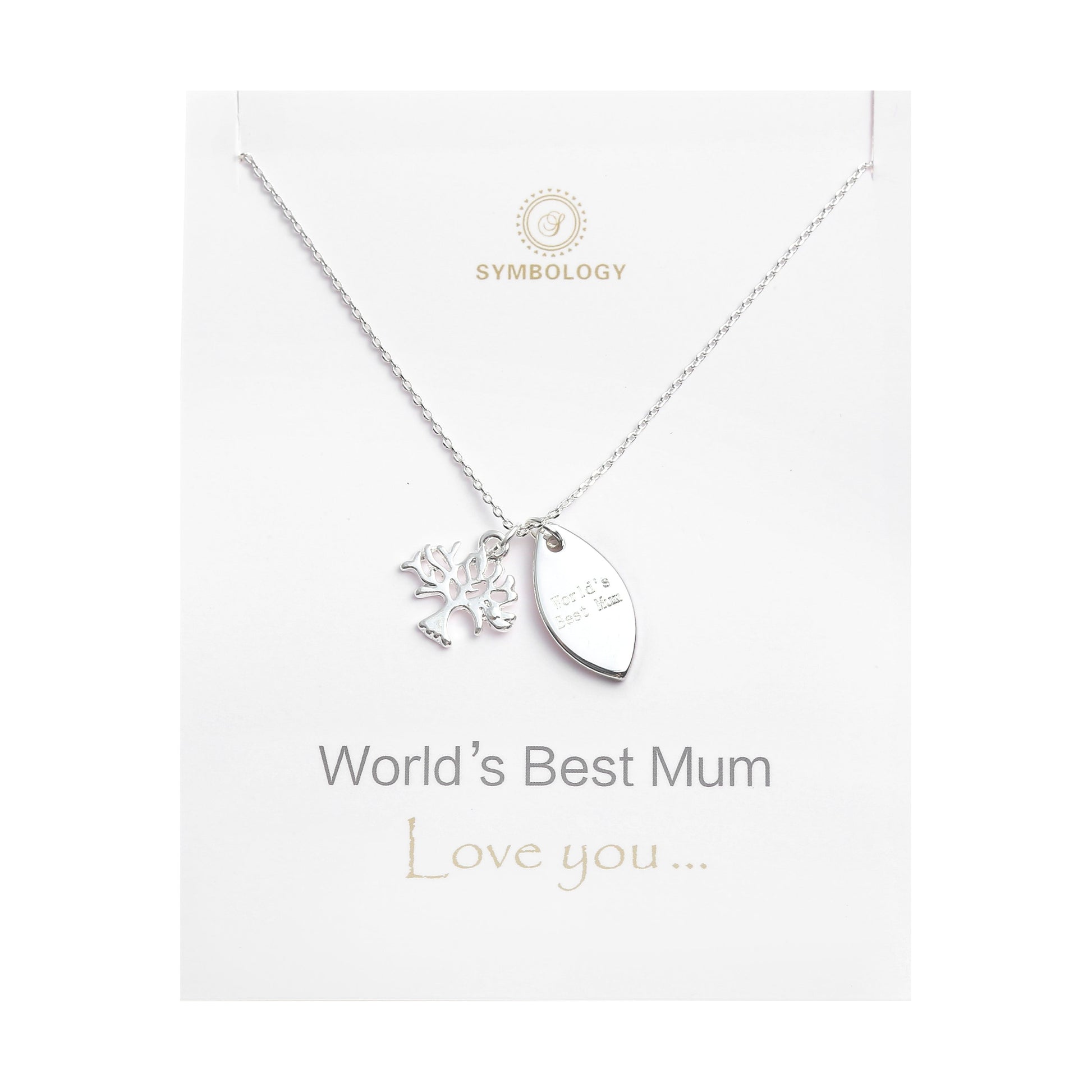 World's Best Mum Personalised Tree Charm Necklace, Birthstone Initial Pendant, Sentimental Mother's Day Gift for Her, Womens Jewellery