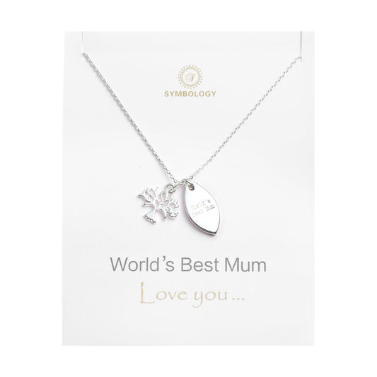 World's Best Mum Personalised Tree Charm Necklace, Birthstone Initial Pendant, Sentimental Mother's Day Gift for Her, Womens Jewellery