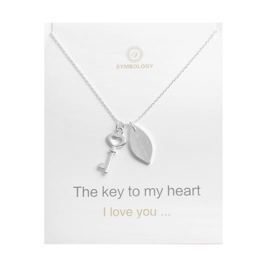 The Key To My Heart Necklace, Silver Key Pendant Charm, Symbology, Symbol Necklace, Sentimental, Anniversary, Valentine, Love  (Gift boxed)