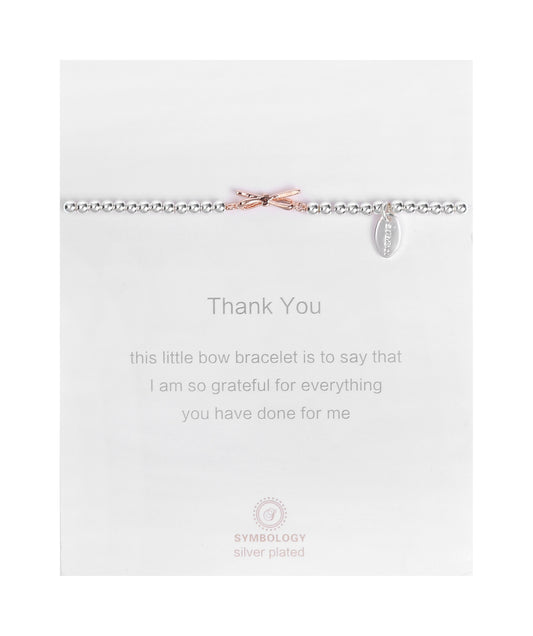 Thank You Bracelet, Silver beads Bow Symbol Bracelet, Sentimental, Teacher's Gift, Thank You Gift, Grateful With Love (Gift boxed)