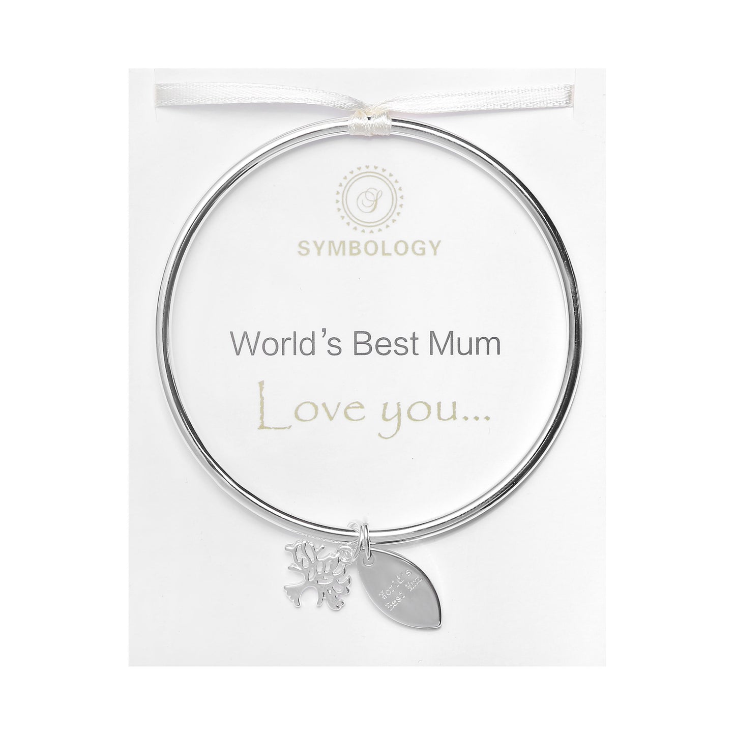 World's Best Mum Bangle with Silver Life of Tree Family Tree of Symbology Symbol Bangle, Mother's Day Gift, Birthday Gift for Mum, Gift Box