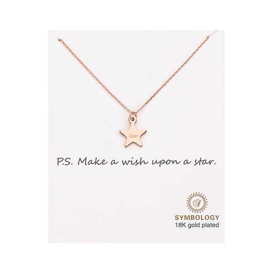 Wish Star Pendant Necklace, Dainty Rose Gold Star Disc Necklace, Symbology Sentiment, Make A Wish, Birthday Gift, Best Friend(Gift boxed)