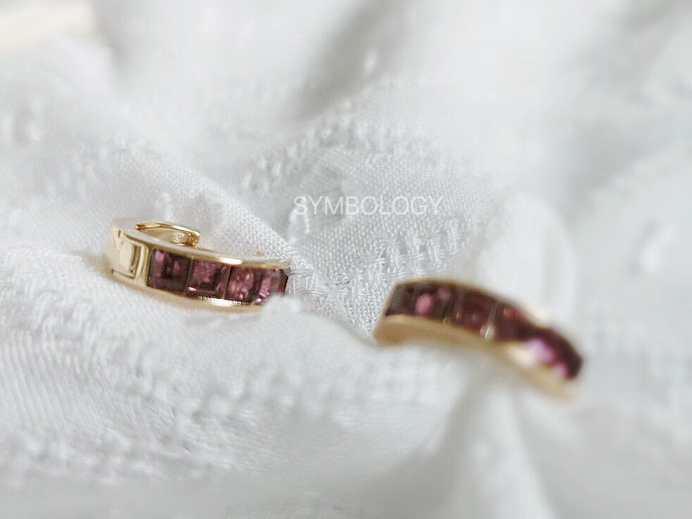 February Birthstone Hoop Earrings, Amethyst CZ Crystal Hoops, Swarovski Crystal Earrings, Gold Huggie Hoops, Christmas Gift for Her/Mum