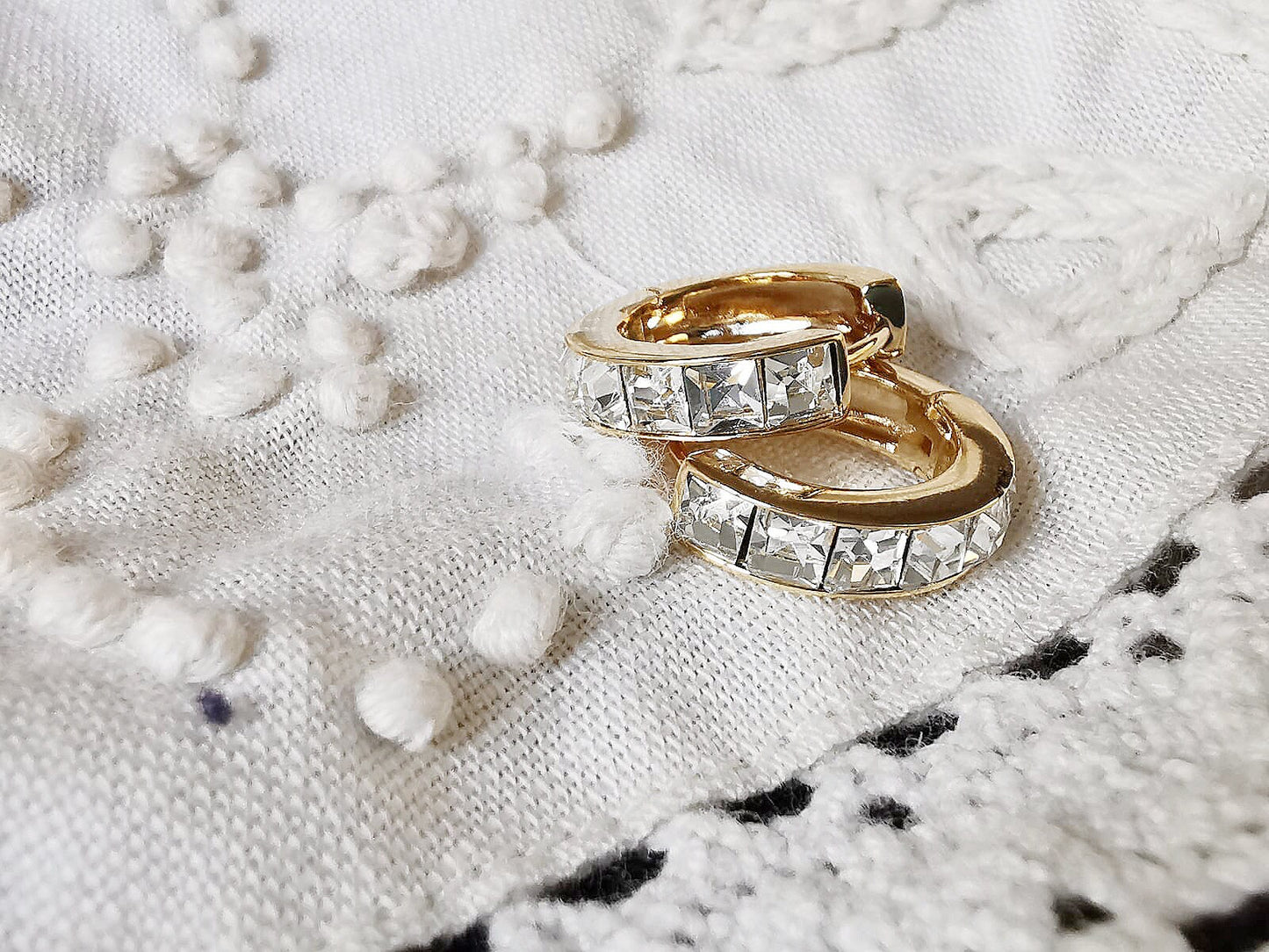 April Birthstone Earrings, Swarovski crystal Earrings, Diamond Crystal Huggie Hoops, Christmas Gift, Gold Statement hoops, Gift for Her/Mum