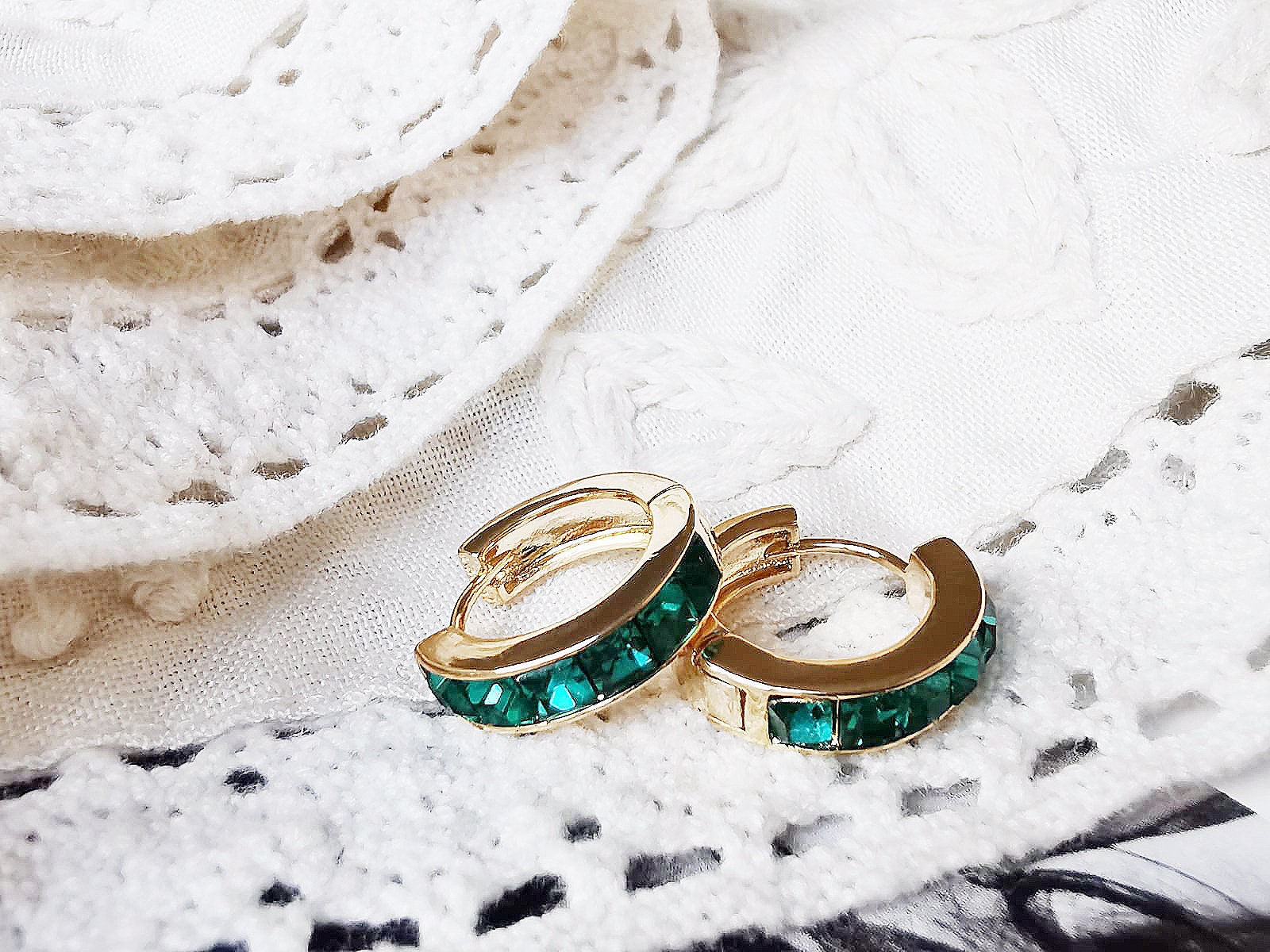 Gold May Birthstone Hoops Earrings, Swarovski crystal earrings, Gold Emerald CZ Crystal Hoops, Christmas Gifts for Her/Mum/Friend,