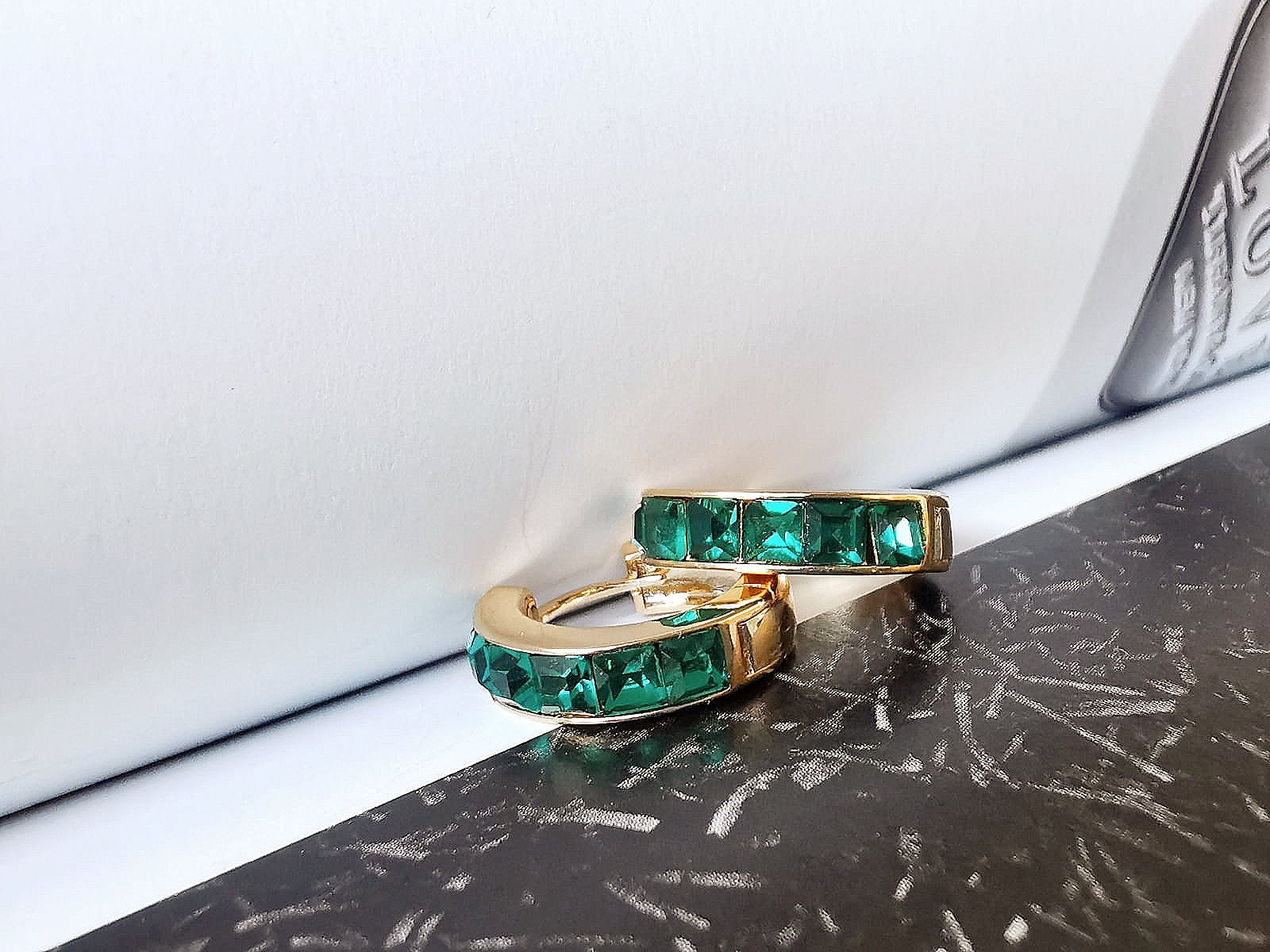 Gold May Birthstone Hoops Earrings, Swarovski crystal earrings, Gold Emerald CZ Crystal Hoops, Christmas Gifts for Her/Mum/Friend,