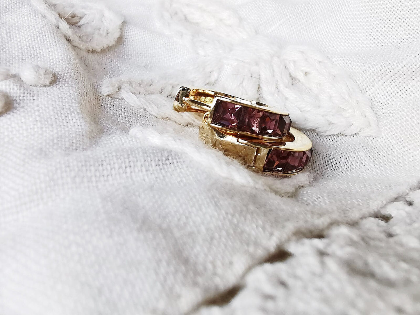 February Birthstone Hoop Earrings, Amethyst CZ Crystal Hoops, Swarovski Crystal Earrings, Gold Huggie Hoops, Christmas Gift for Her/Mum