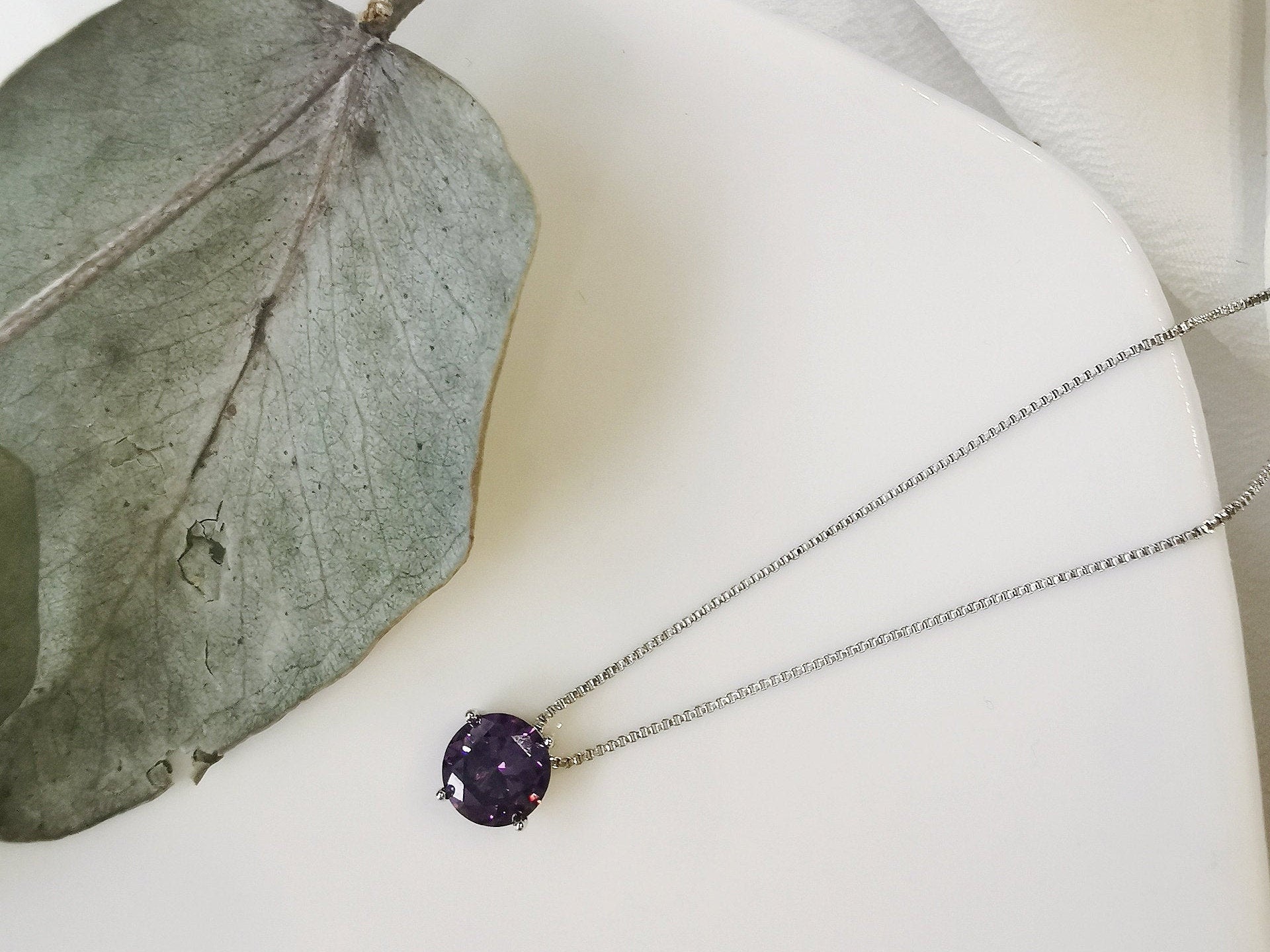 February Birthstone Necklace, White Gold Plated, Amethyst Crystal Pendant Handcrafted with Swarovski® Crystals, Christmas Gift For Her