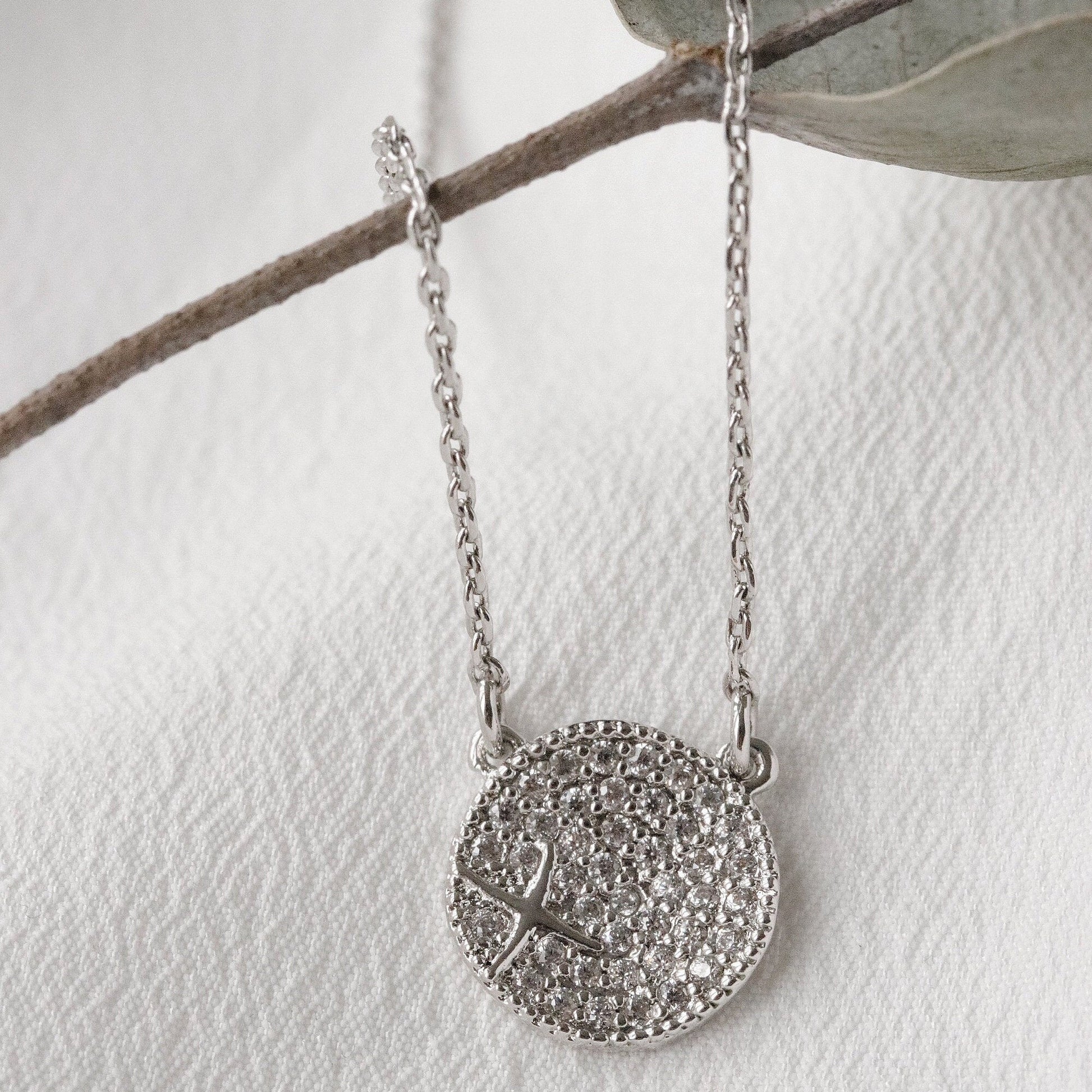 Teacher Gift, Handcraft CZ Pave Circle Disc Starburst Necklace/Teacher Dainty Star Disc Charm Necklace / Gift For Teacher /Best Teacher Gift