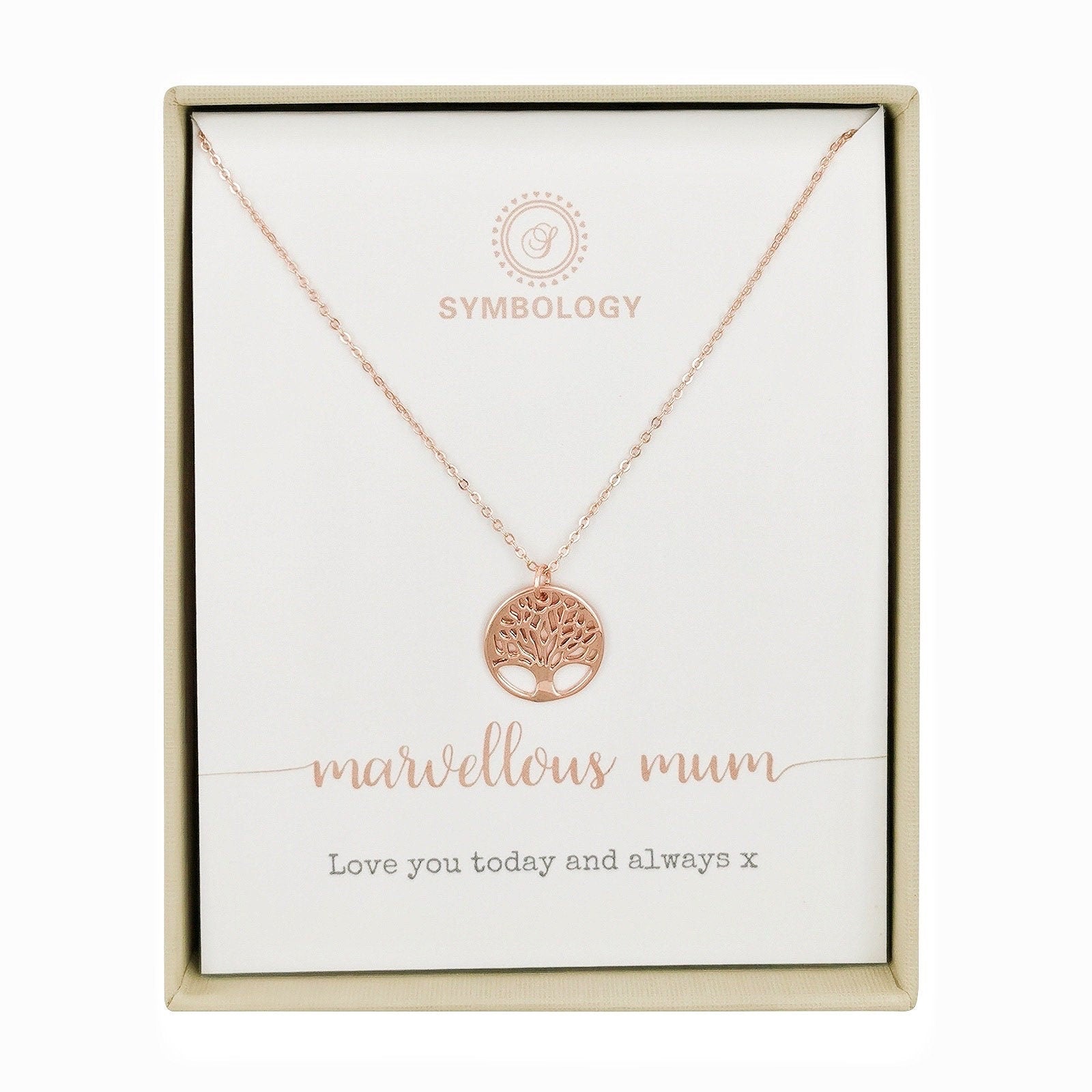 Mum Gift Necklace of SYMBOLOGY / Marvelous Mum Life of TreeNecklace Silver / 18K Rose Gold / Gold Necklace with Gift Box / Gift for Mum