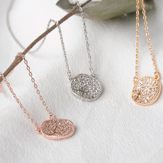 Teacher Gift, Handcraft CZ Pave Circle Disc Starburst Necklace/Teacher Dainty Star Disc Charm Necklace / Gift For Teacher /Best Teacher Gift