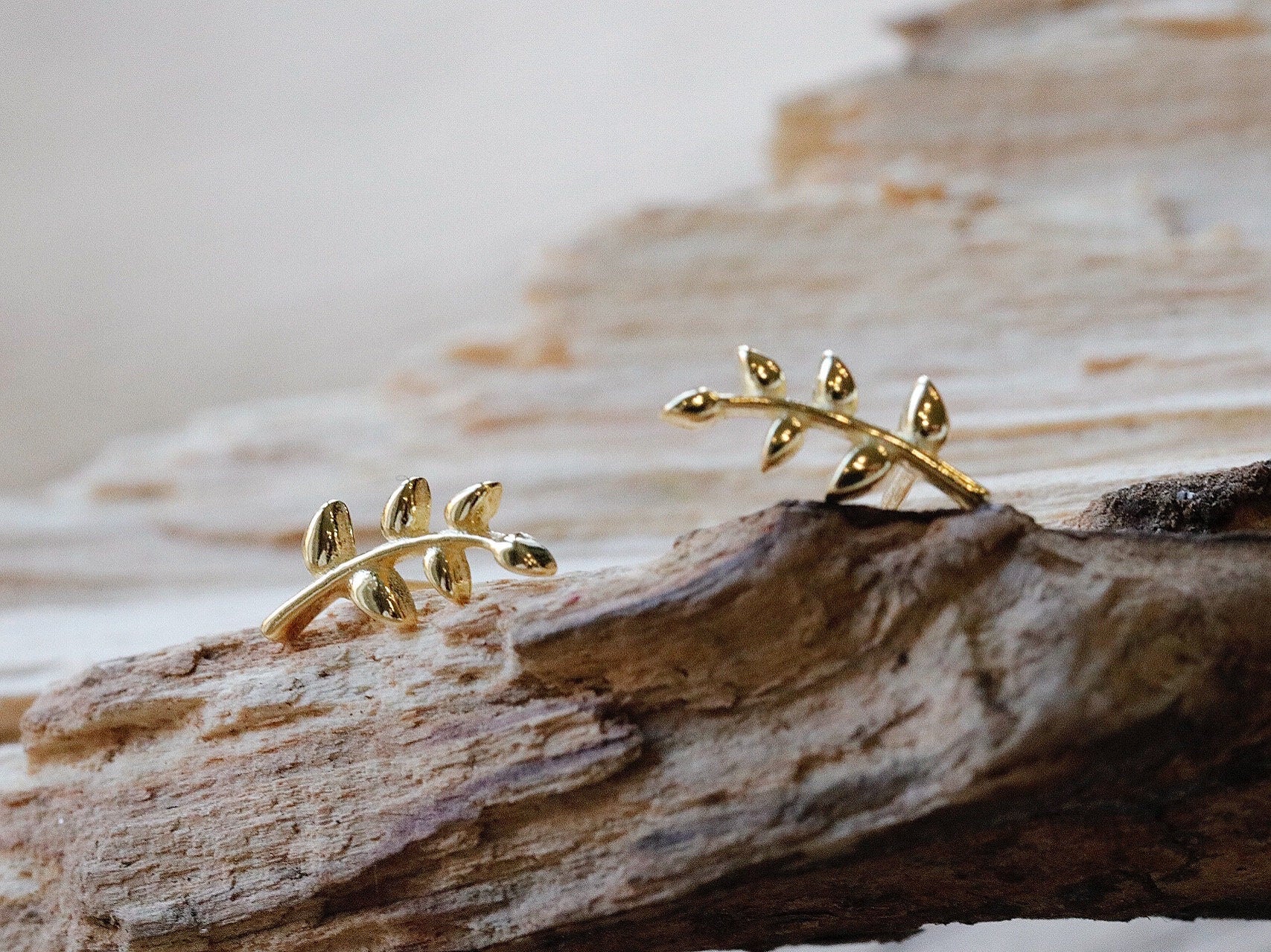 Sterling Silver Friendship Leaf Earrings /Gold Oliver Leaf Shaped Minimalist Earrings, Silver Piercing Suds for Second Hole, Gift for Her