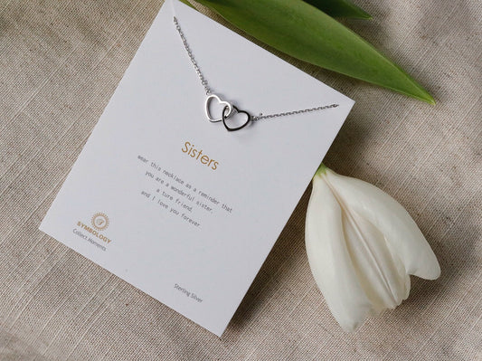 925 Silver Sister Necklace/Sterling Silver Interlinking Love Heart Necklace /Silver Circle Necklace Gift For Sisters / Big Sis /Wedding Gift