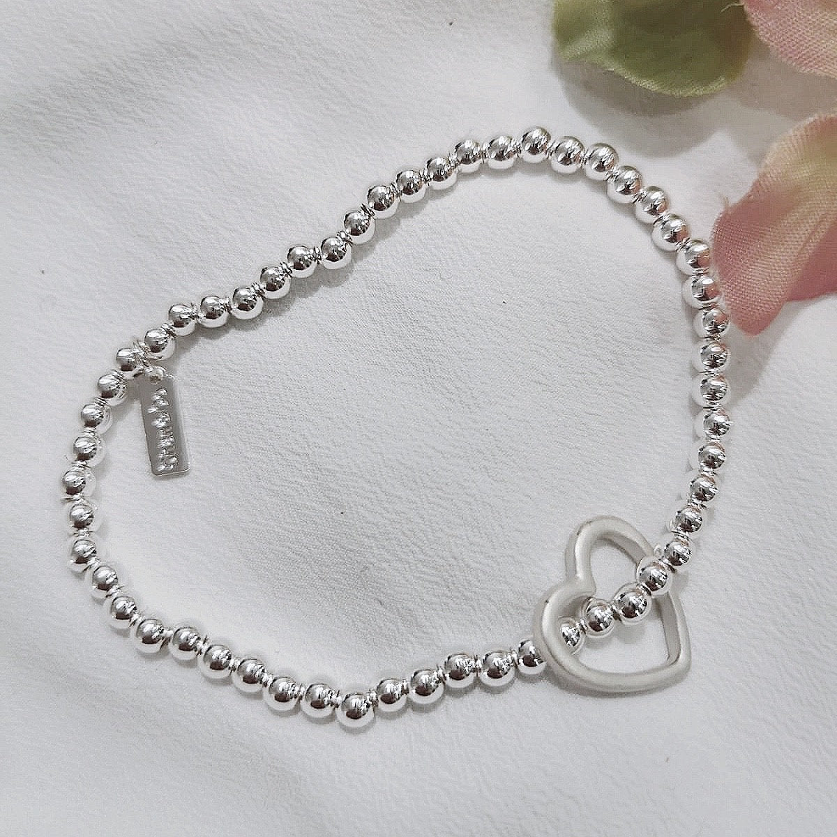 Silver Super Sister Bracelet /Silver Beads Bracelet with Open Heart Symbol Charm /Sister Gift /Friendship Gift/Wedding Gift /Bridesmaid Gift