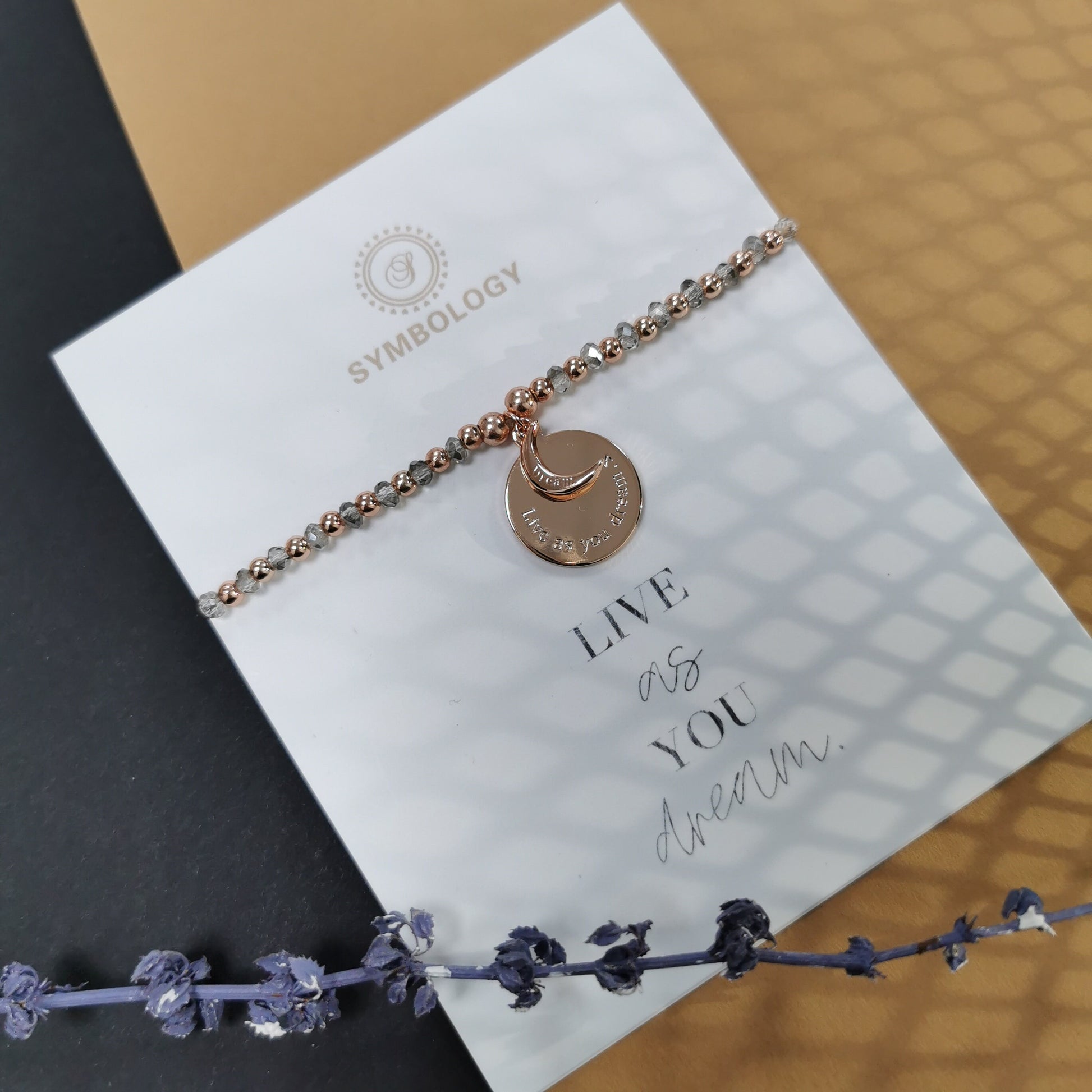 Graduation Gift / Rose Gold Moon Sentimental Bracelet / Live As You Dream Bracelet / Gift For Best Friend / Leaving Gift / New Job Gift