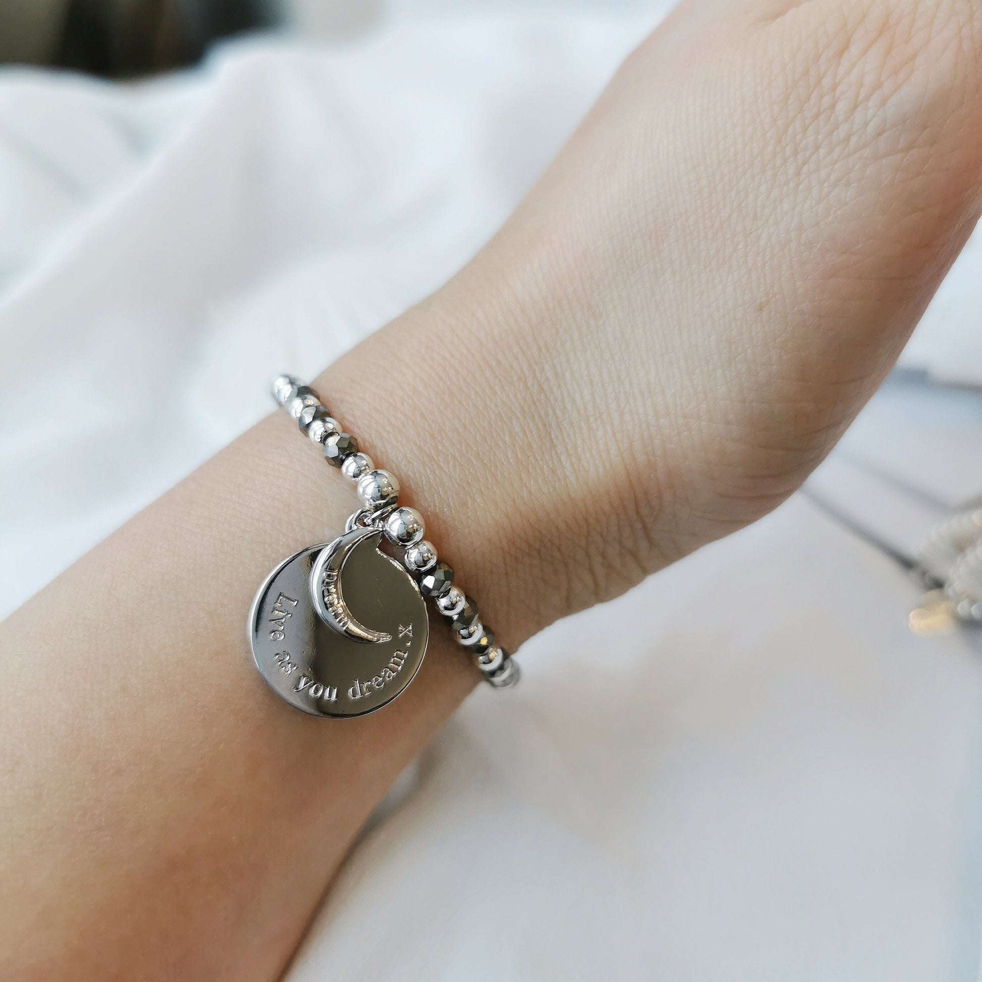 Graduation Gift / Rose Gold Moon Sentimental Bracelet / Live As You Dream Bracelet / Gift For Best Friend / Leaving Gift / New Job Gift
