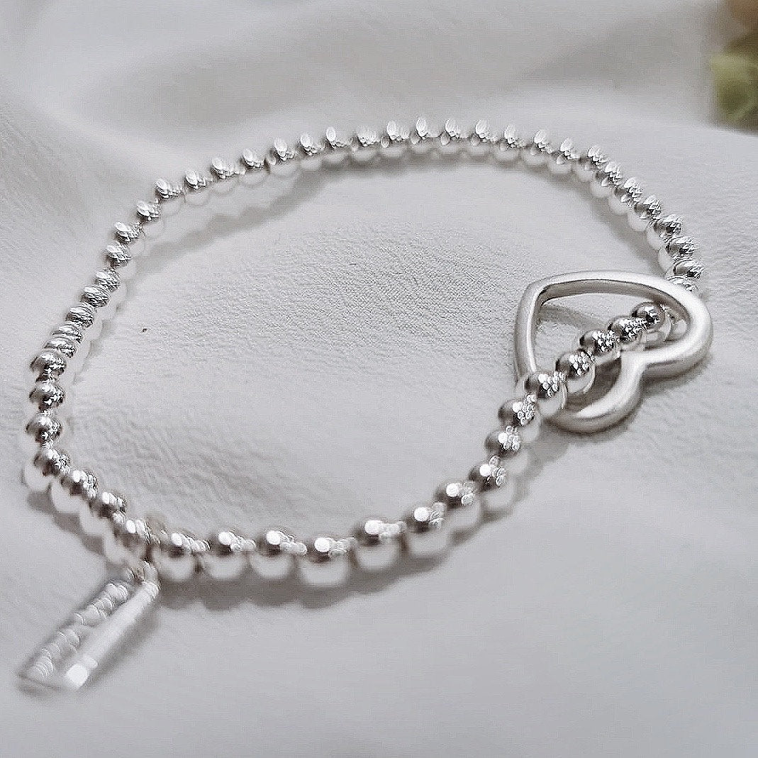 Silver Super Sister Bracelet /Silver Beads Bracelet with Open Heart Symbol Charm /Sister Gift /Friendship Gift/Wedding Gift /Bridesmaid Gift