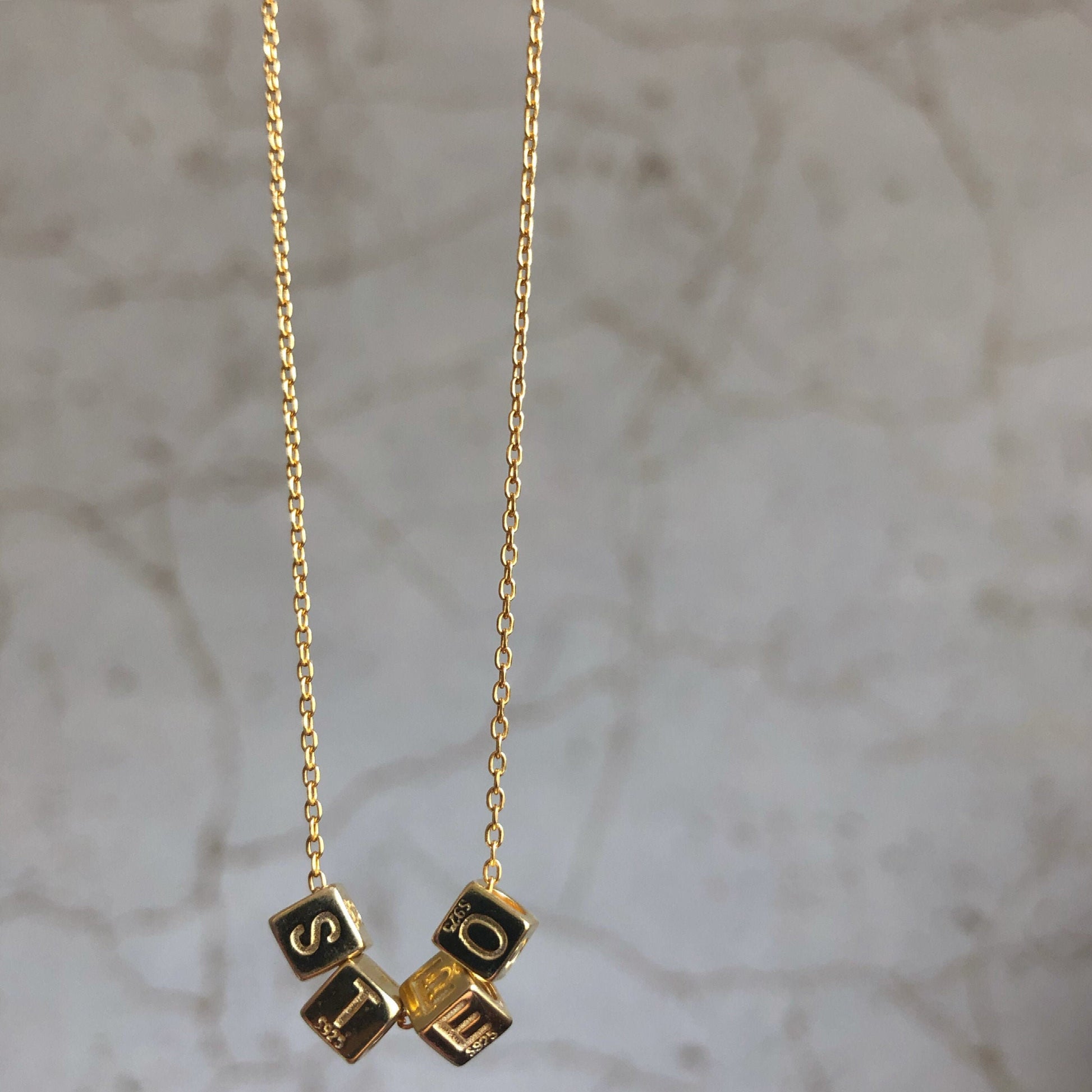Sterling Silver Initial Necklace, Solid Silver Letter Necklace, Personalised Jewellery, Alphabet Cube Necklace, Valentines Gift for Her