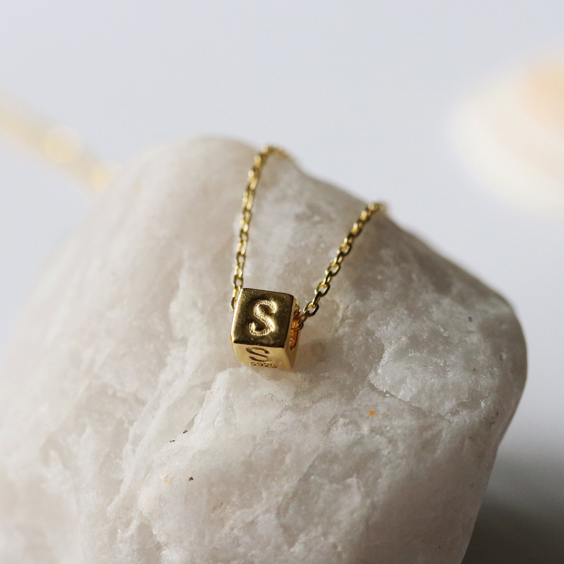 Sterling Silver Initial Necklace, Solid Silver Letter Cube Necklace, Personalised Alphabet Jewellery, Gift for Her, Valentines Gift