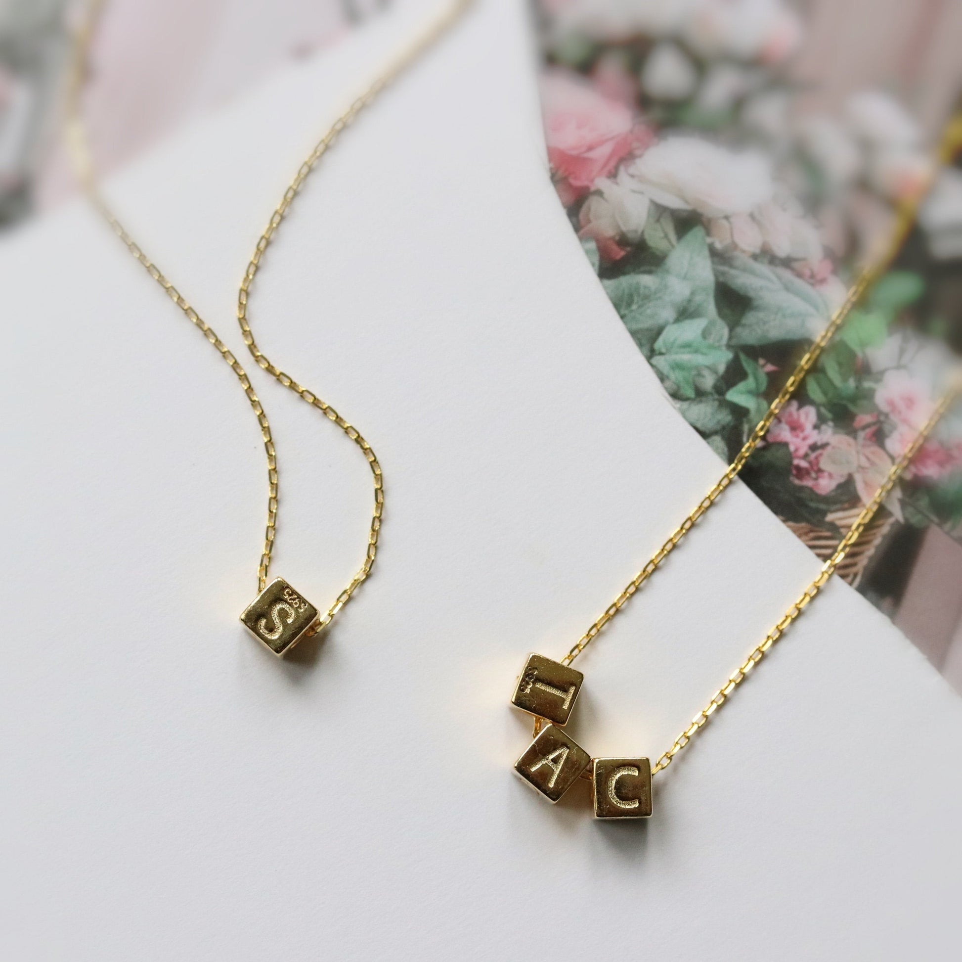 Sterling Silver Initial Necklace, Solid Silver Letter Necklace, Personalised Jewellery, Alphabet Cube Necklace, Valentines Gift for Her
