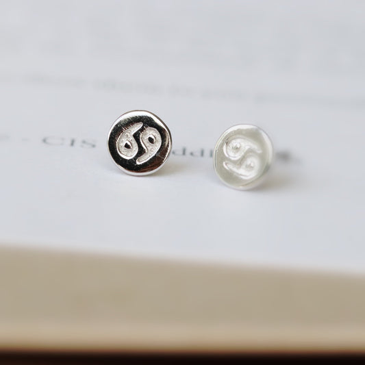 Sterling Silver Zodiac Studs, Dainty Silver Earrings, Star Sign Cancer Earrings, Horoscope Earrings, Gift For Her/Mum/Friend, Christmas gift