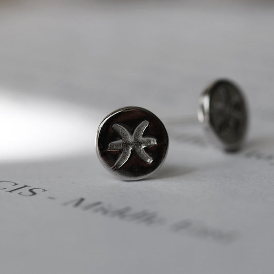 Sterling Silver Zodiac Studs, Dainty Silver studs, Hypoallergenic Pisces Earrings, Horoscope Earrings, Christmas Gift For Her, Gift for mum