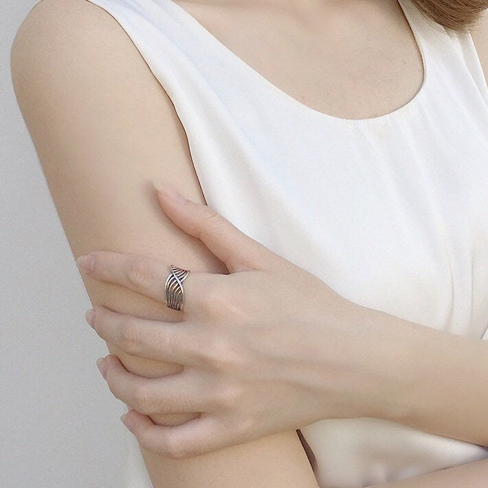 Chunky Multi Layer Wave Wrap Ring in Sterling Silver, Adjustable/Resizable Open Band Ring, Vintage Statement Ring, Valentines Gift for Her,