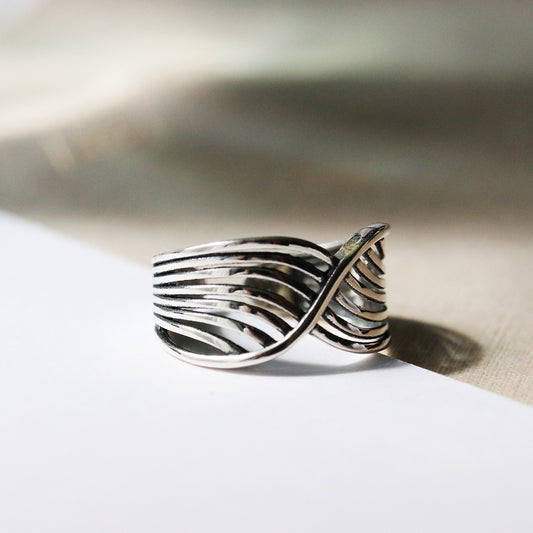 Chunky Multi Layer Wave Wrap Ring in Sterling Silver, Adjustable/Resizable Open Band Ring, Vintage Statement Ring, Valentines Gift for Her,