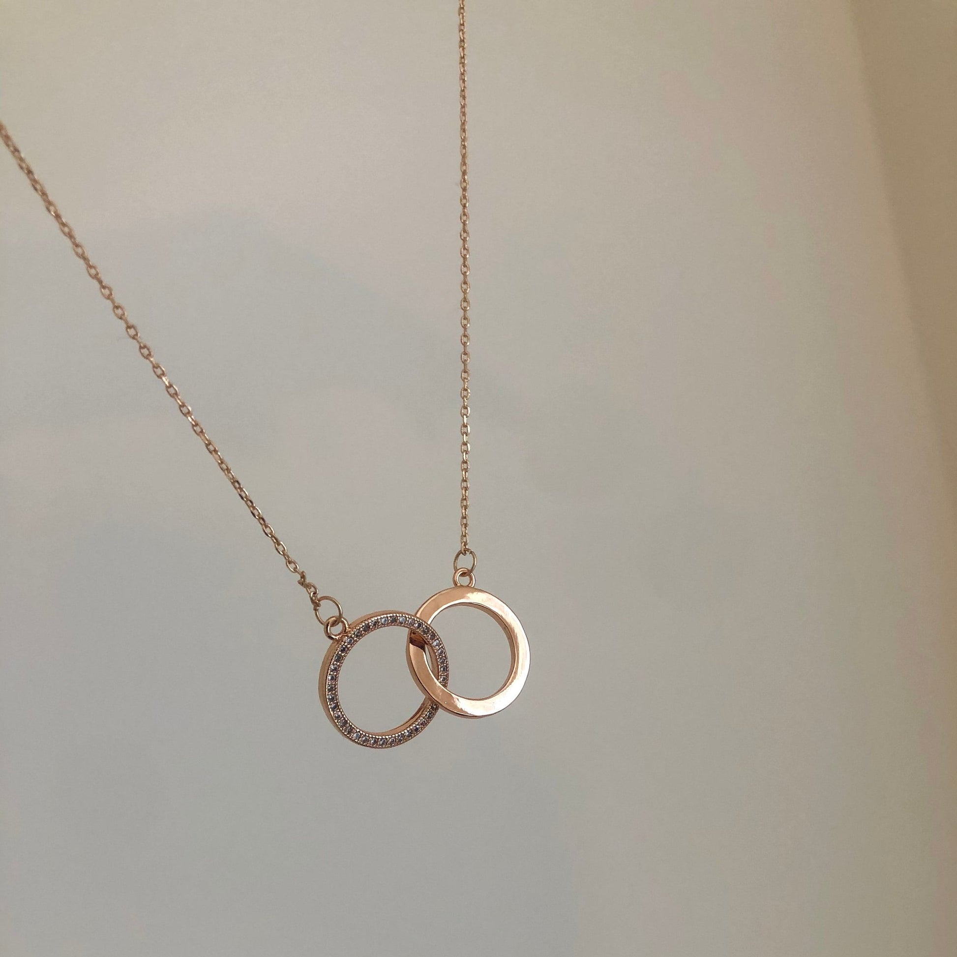Auntie Gift Double Circle Necklace in White Gold, Rose Gold, Gold / Interlinking Circles Chain Necklace / Christmas Gift / Gift For Auntie