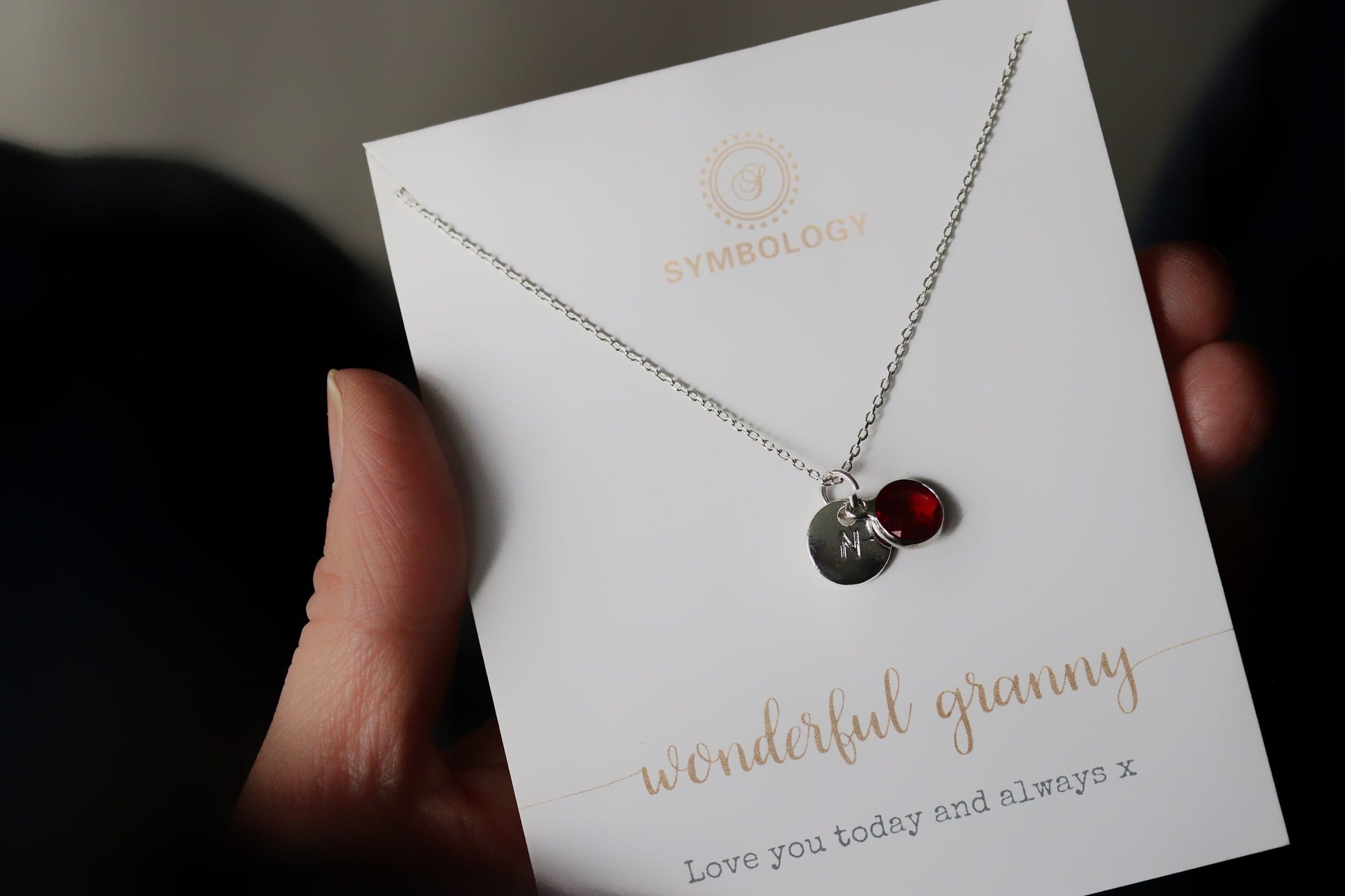 Silver Initial Birthstone Personalised Necklace, Birthstone Initial Jewellery for Mum, Name Necklace for Sister, Family Gift, Gift for Her