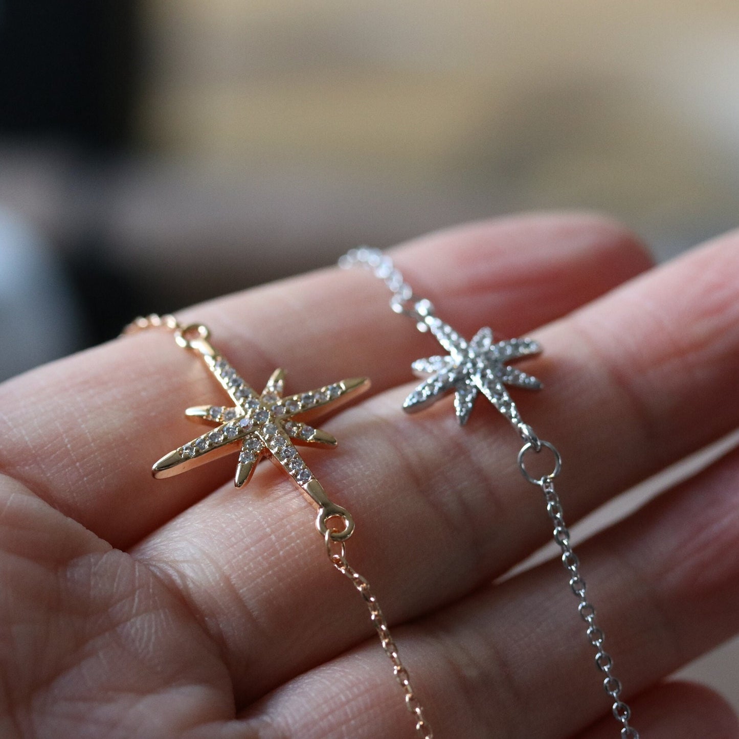 Mother Daughter Celestial Star Bracelet Set, Personalised CZ Pave Pole Starburst Bracelet for Mum/Sister/Friend/Bridesmaid, Gift for Her