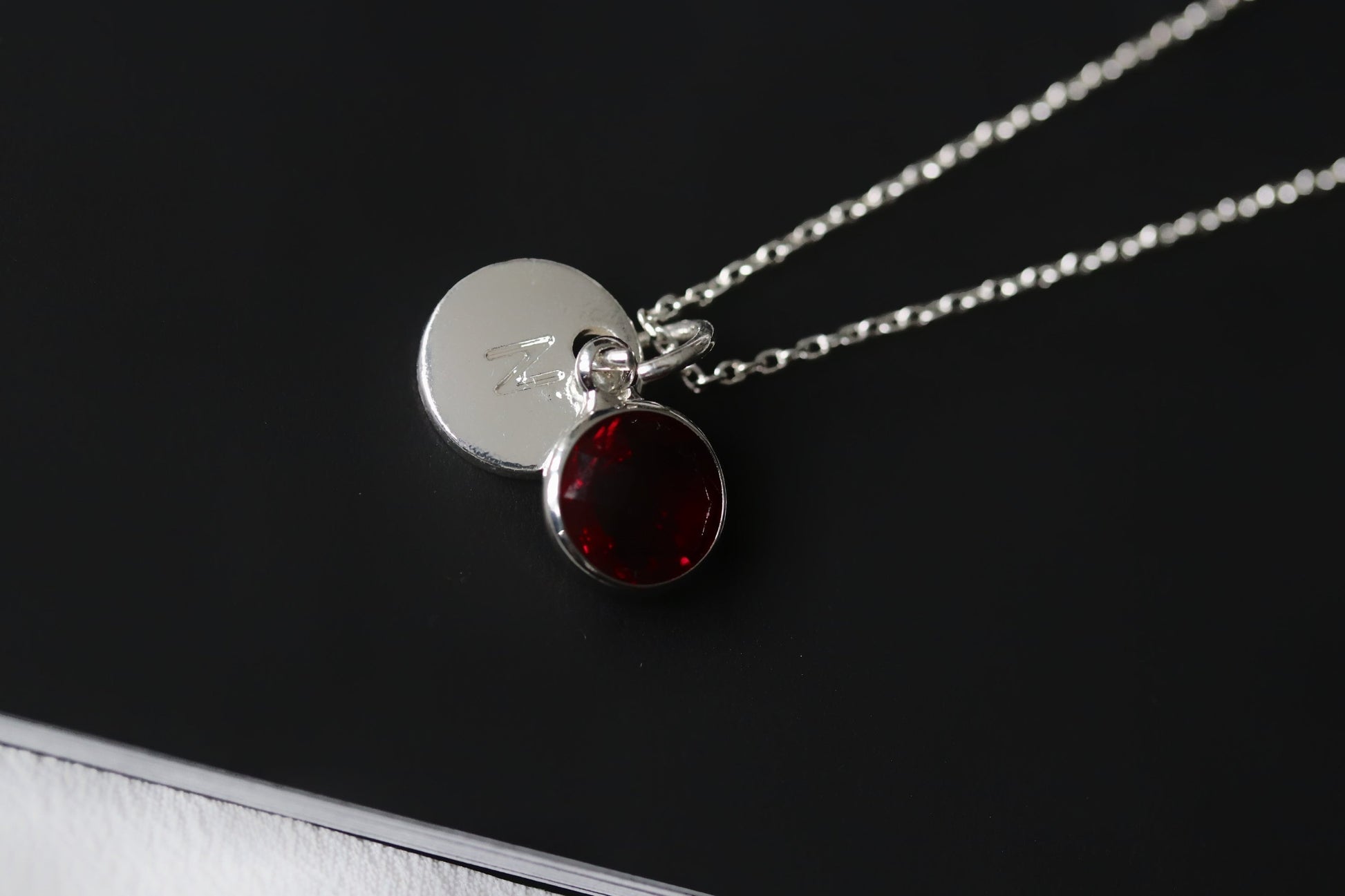 Silver Initial Birthstone Personalised Necklace, Birthstone Initial Jewellery for Mum, Name Necklace for Sister, Family Gift, Gift for Her