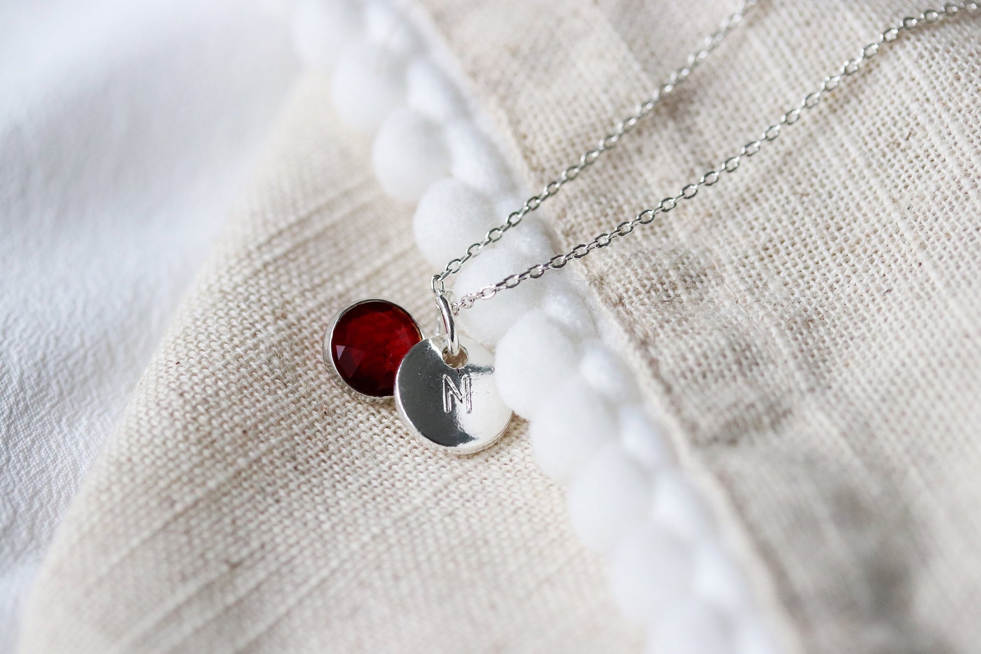 Silver Initial Birthstone Personalised Necklace, Birthstone Initial Jewellery for Mum, Name Necklace for Sister, Family Gift, Gift for Her