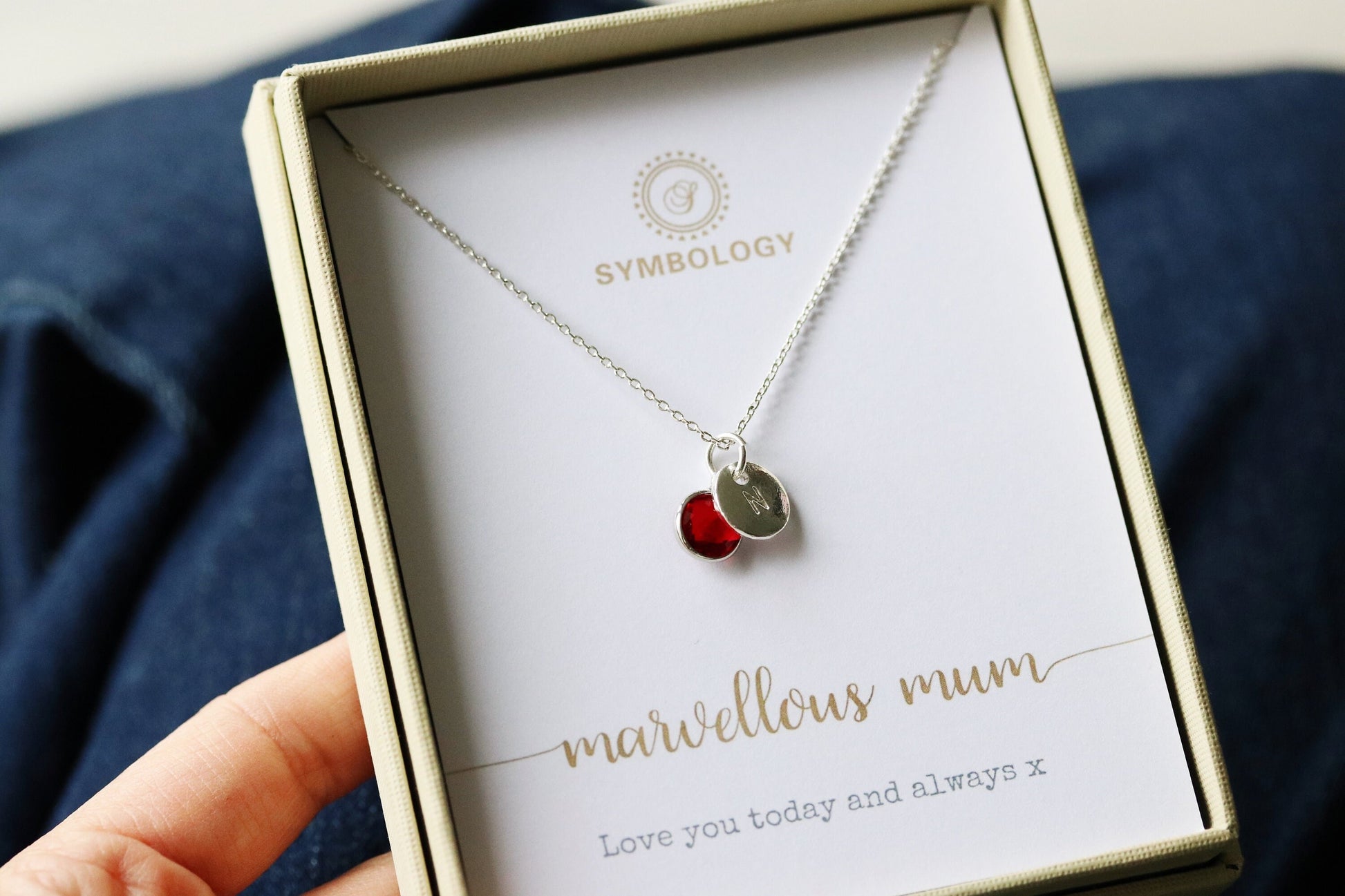 Silver Initial Birthstone Personalised Necklace, Birthstone Initial Jewellery for Mum, Name Necklace for Sister, Family Gift, Gift for Her