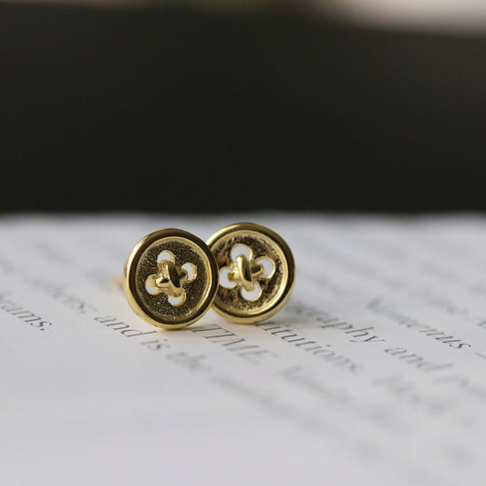 Dainty Button Stud Earrings, Silver and Gold Minimalist Earrings with Tiny Button, Unique and Quirky Womens Jewellery, Gift for Her