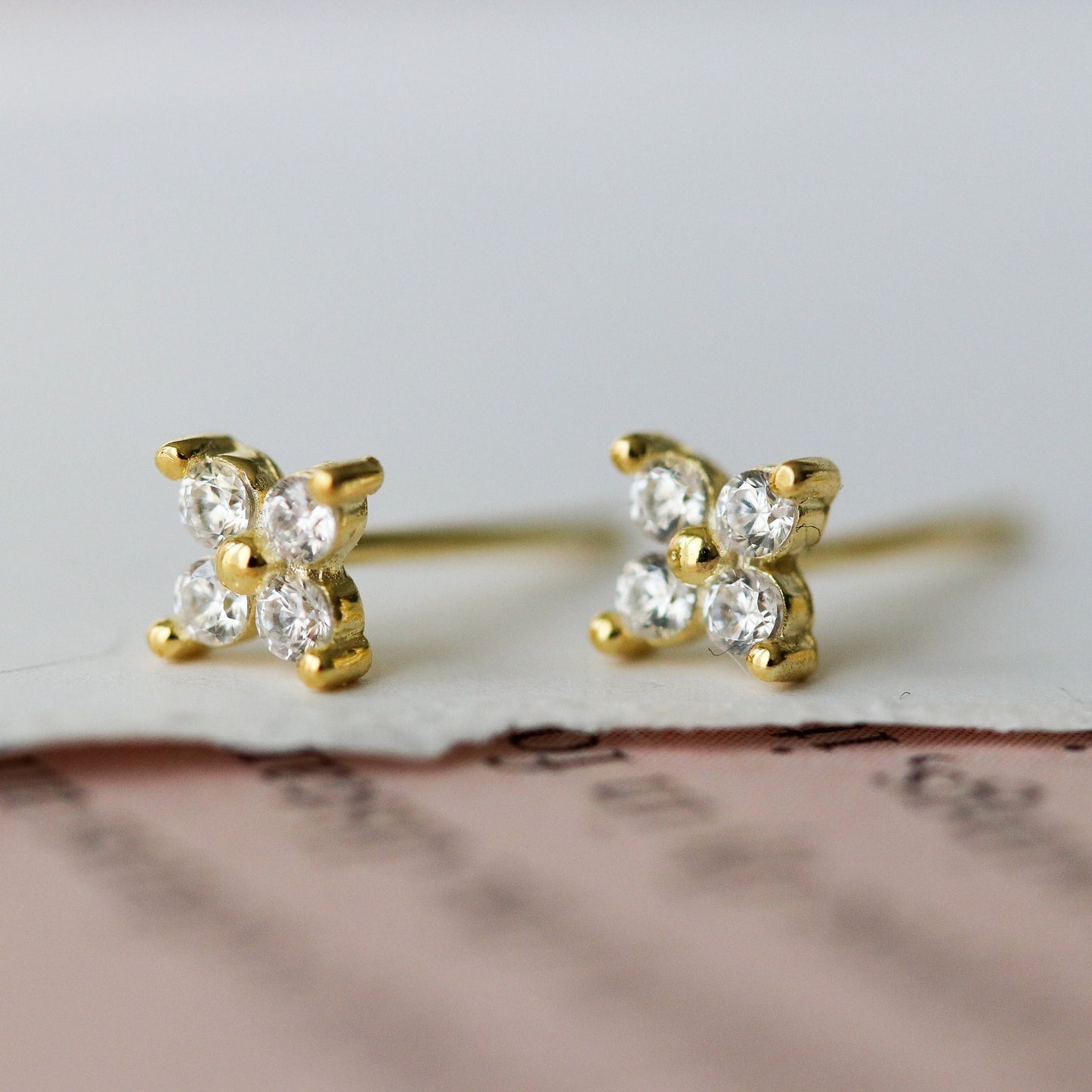 Tiny CZ Pave Earrings, Hydrangea Flower Inspired Studs, Gold and Silver Sparkly Earrings, Dainty Minimalistic Womens Jewellery, Gift for Her