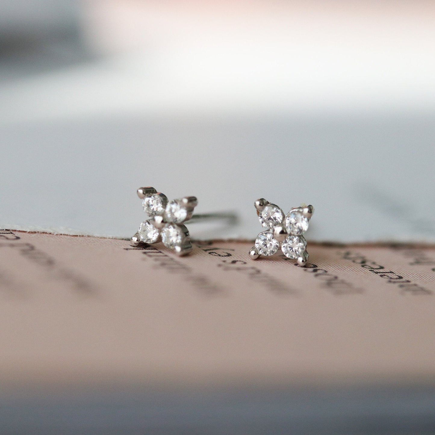 Tiny CZ Pave Earrings, Hydrangea Flower Inspired Studs, Gold and Silver Sparkly Earrings, Dainty Minimalistic Womens Jewellery, Gift for Her