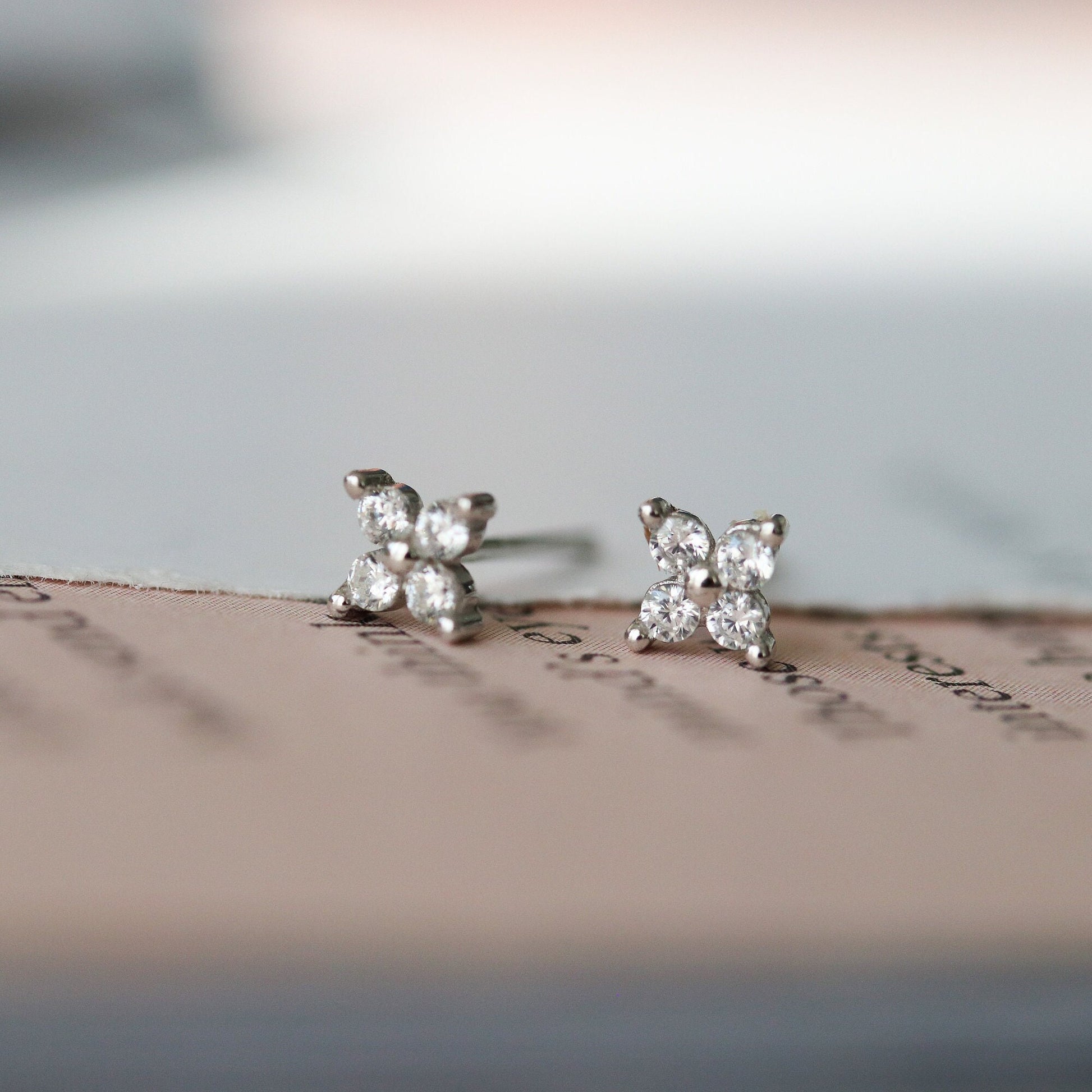 Tiny CZ Pave Earrings, Hydrangea Flower Inspired Studs, Gold and Silver Sparkly Earrings, Dainty Minimalistic Womens Jewellery, Gift for Her
