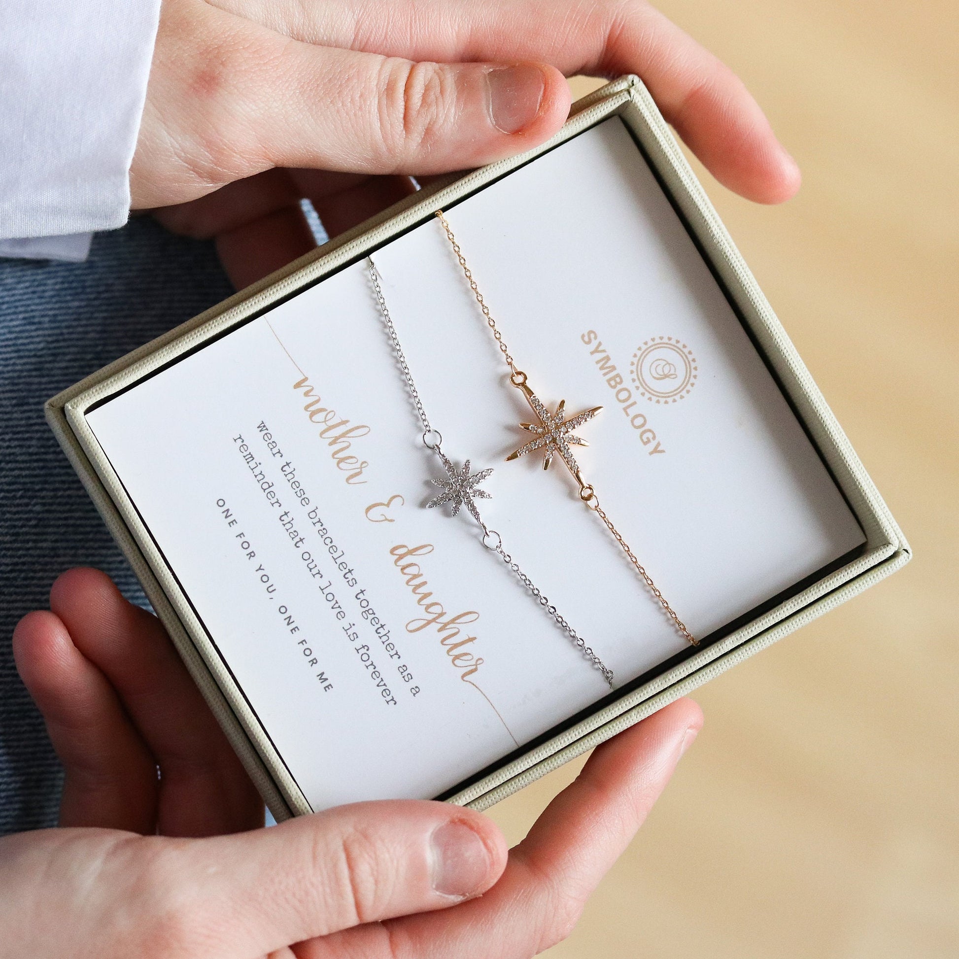 Mother Daughter Celestial Star Bracelet Set, Personalised CZ Pave Pole Starburst Bracelet for Mum/Sister/Friend/Bridesmaid, Gift for Her
