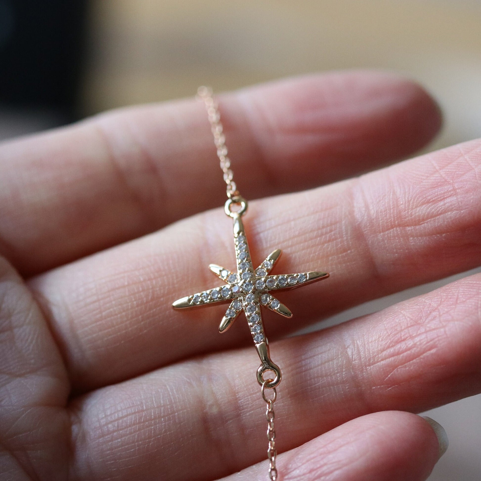 Mother Daughter Celestial Star Bracelet Set, Personalised CZ Pave Pole Starburst Bracelet for Mum/Sister/Friend/Bridesmaid, Gift for Her