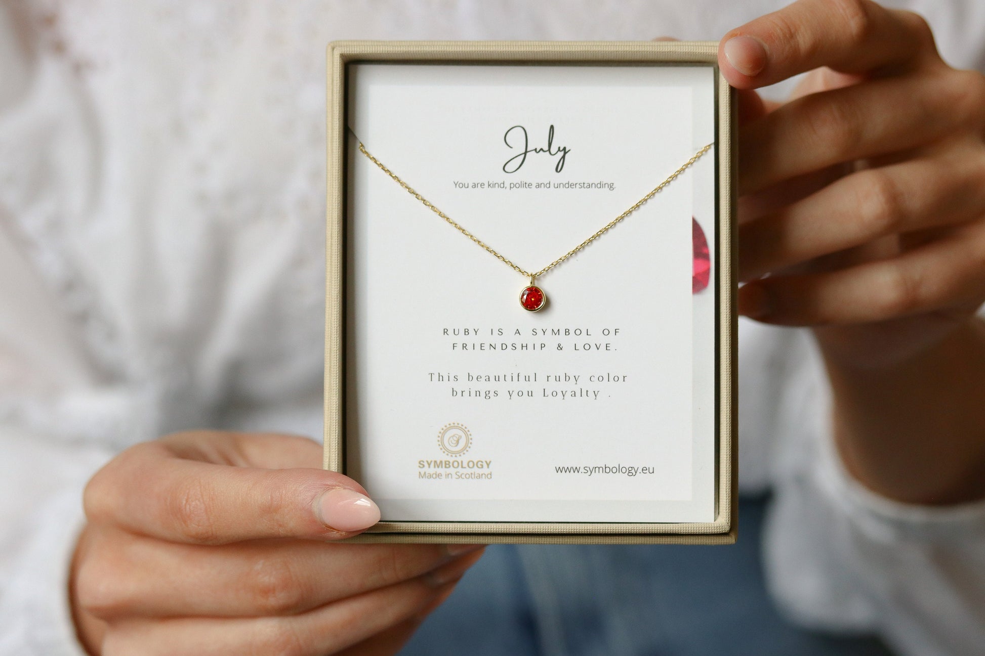 July Birthstone Necklace Handcrafted with Swarovski® Crystals / Ruby Crystal Pendant by SYMBOLOGY / Gift For Her / Valentines / Mothers Day