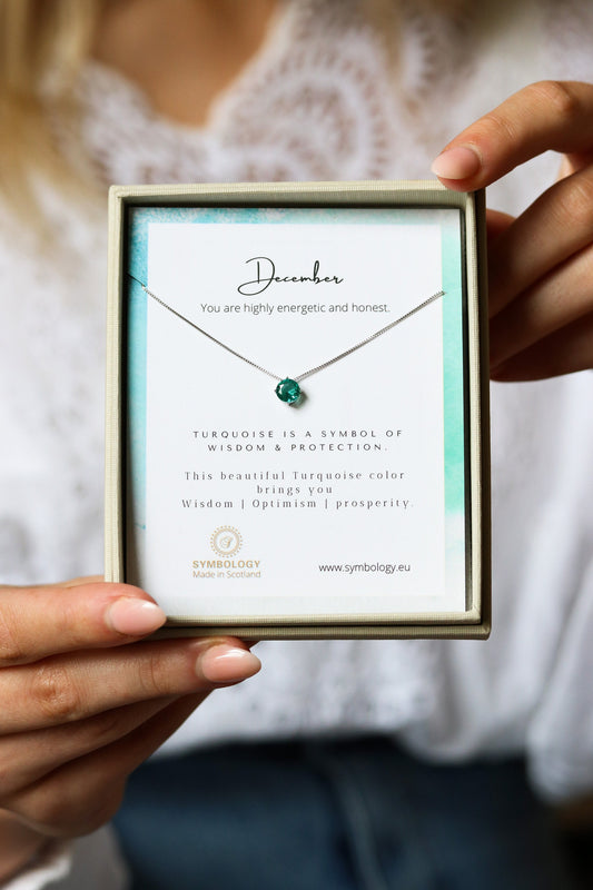 December Birthstone Necklace Handcrafted with Swarovski® Crystals / Turquoise Crystal Pendant by SYMBOLOGY / Gift For Her / Valentines Gift