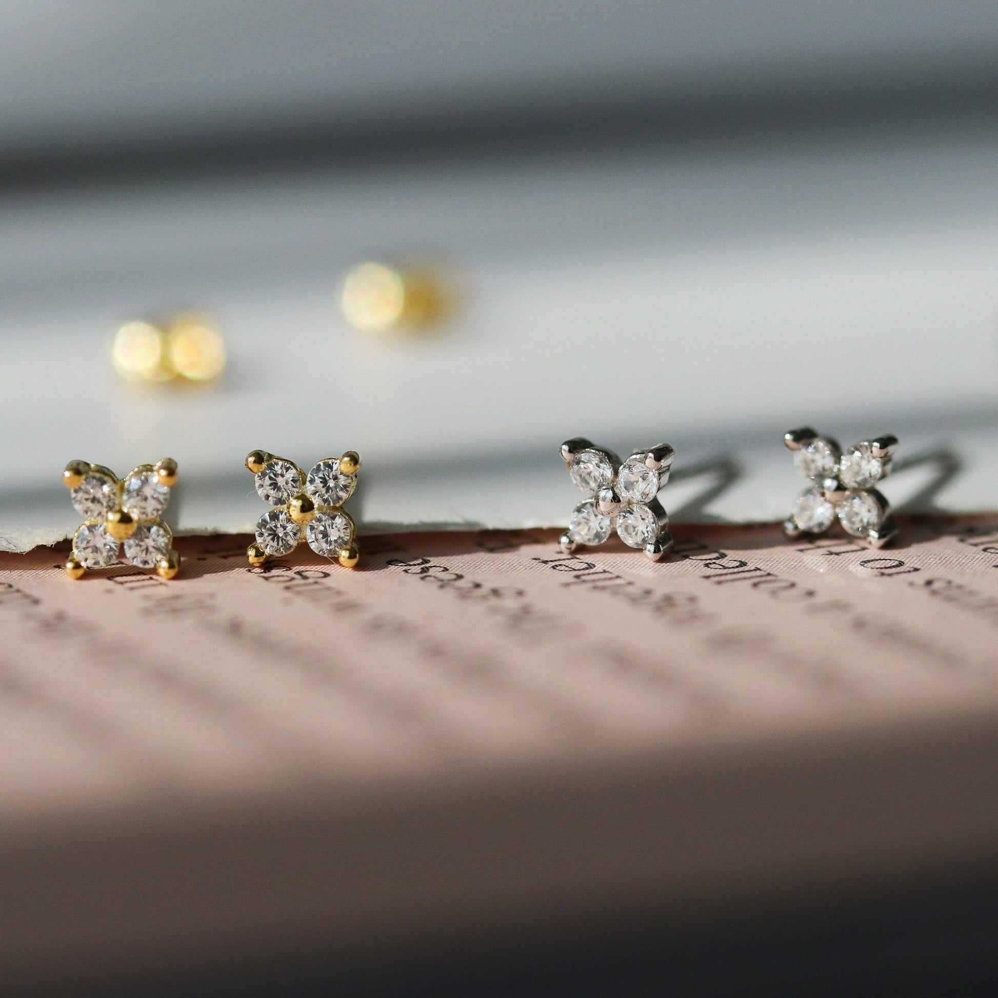 Tiny CZ Pave Earrings, Hydrangea Flower Inspired Studs, Gold and Silver Sparkly Earrings, Dainty Minimalistic Womens Jewellery, Gift for Her