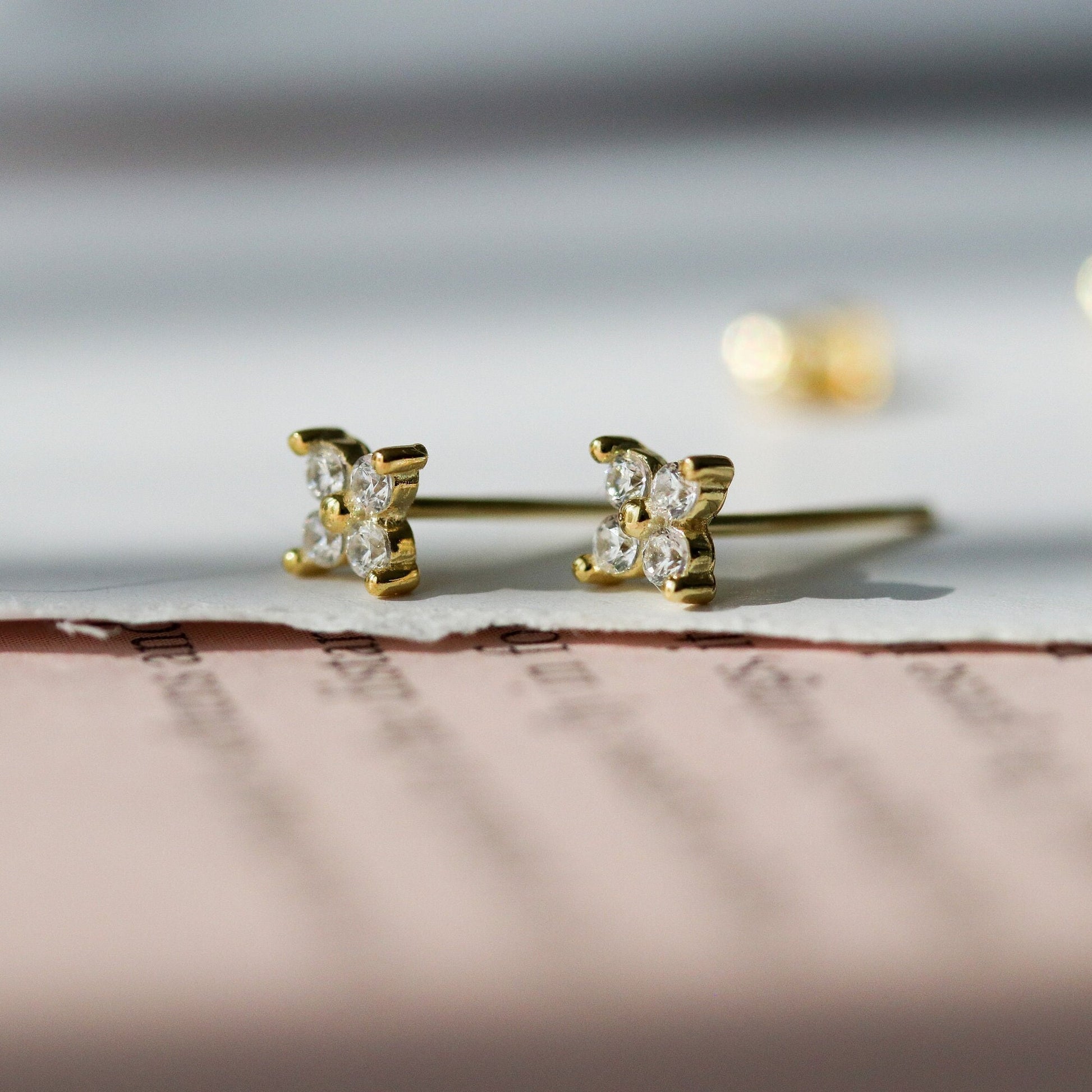 Tiny CZ Pave Earrings, Hydrangea Flower Inspired Studs, Gold and Silver Sparkly Earrings, Dainty Minimalistic Womens Jewellery, Gift for Her