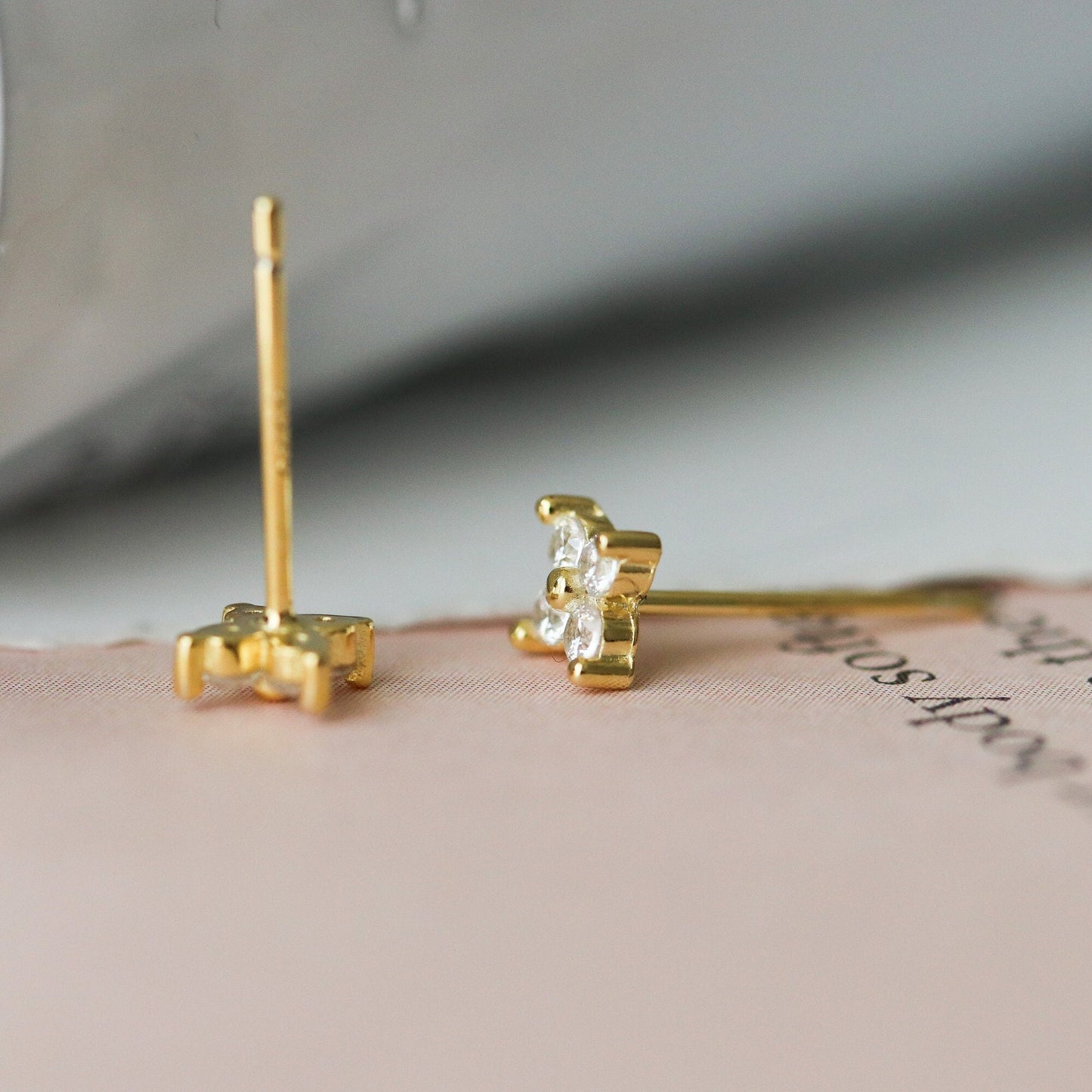Tiny CZ Pave Earrings, Hydrangea Flower Inspired Studs, Gold and Silver Sparkly Earrings, Dainty Minimalistic Womens Jewellery, Gift for Her