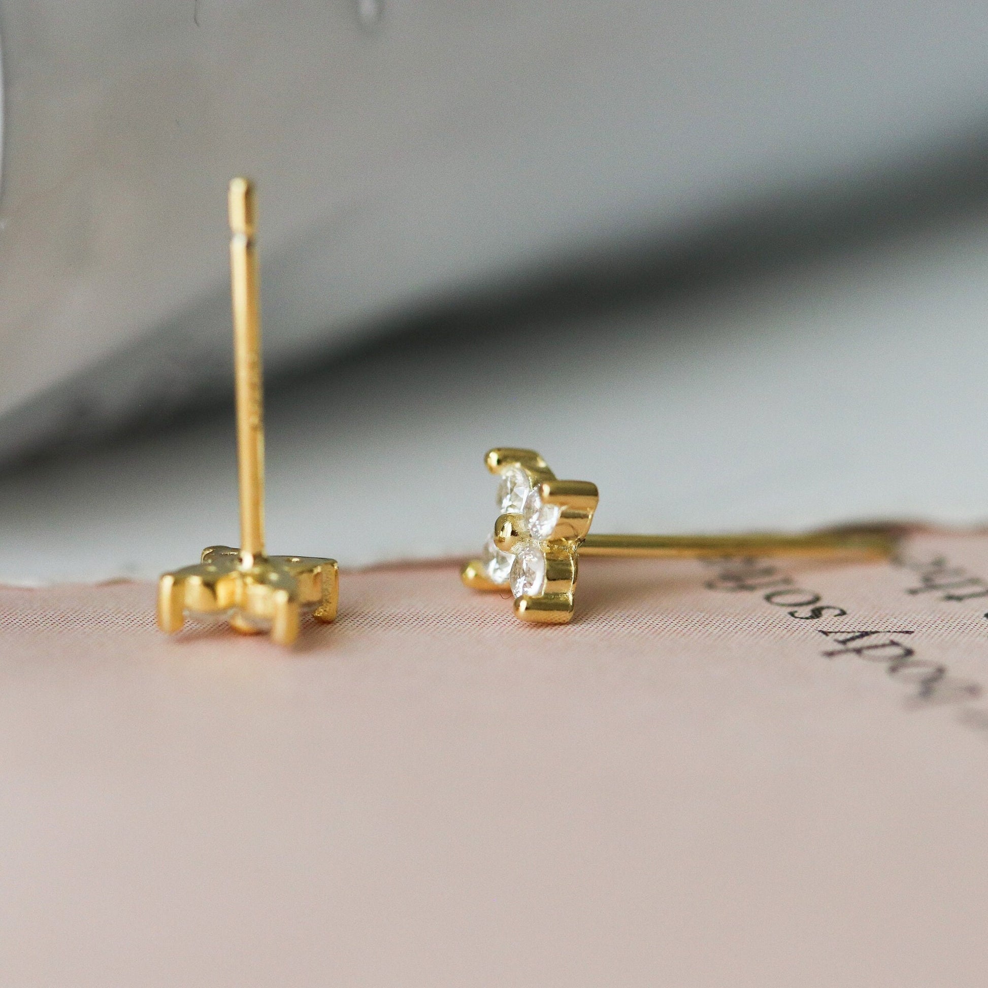 Tiny CZ Pave Earrings, Hydrangea Flower Inspired Studs, Gold and Silver Sparkly Earrings, Dainty Minimalistic Womens Jewellery, Gift for Her