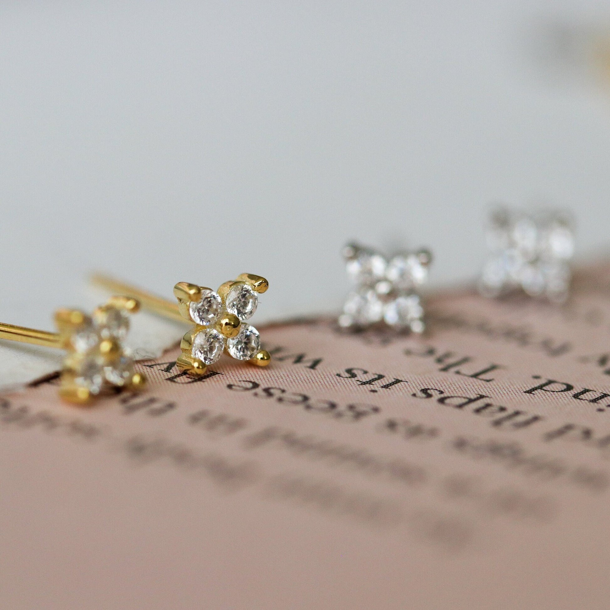 Tiny CZ Pave Earrings, Hydrangea Flower Inspired Studs, Gold and Silver Sparkly Earrings, Dainty Minimalistic Womens Jewellery, Gift for Her