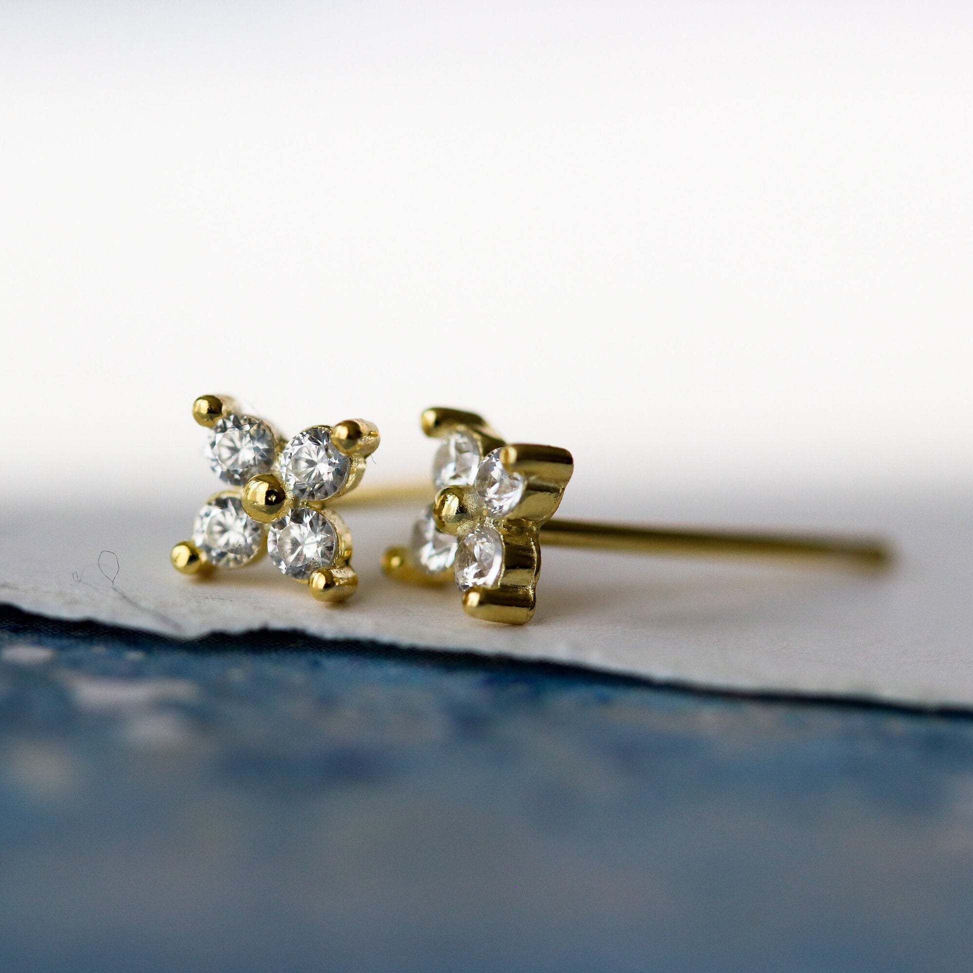 Tiny CZ Pave Earrings, Hydrangea Flower Inspired Studs, Gold and Silver Sparkly Earrings, Dainty Minimalistic Womens Jewellery, Gift for Her