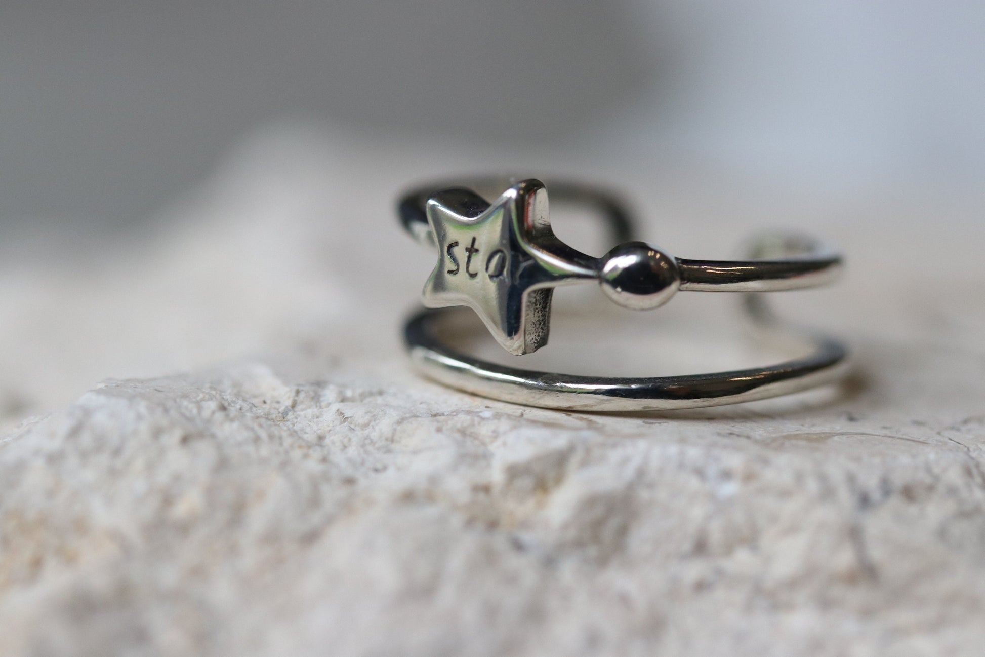 Sterling Silver Star Band Open Ring, Silver Geographic Symbol Ring, Adjustable Star Engraved Ring, Resizable Ring, Jewellery Gift for Her