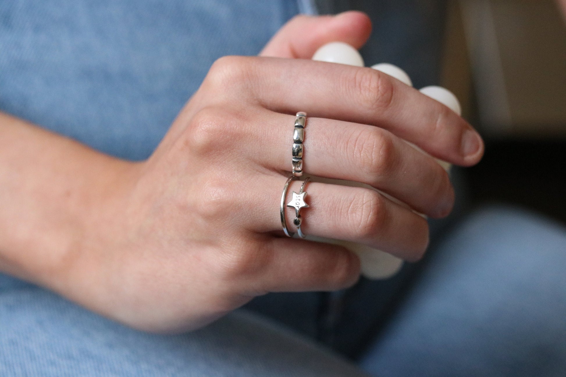 Sterling Silver Star Band Open Ring, Silver Geographic Symbol Ring, Adjustable Star Engraved Ring, Resizable Ring, Jewellery Gift for Her